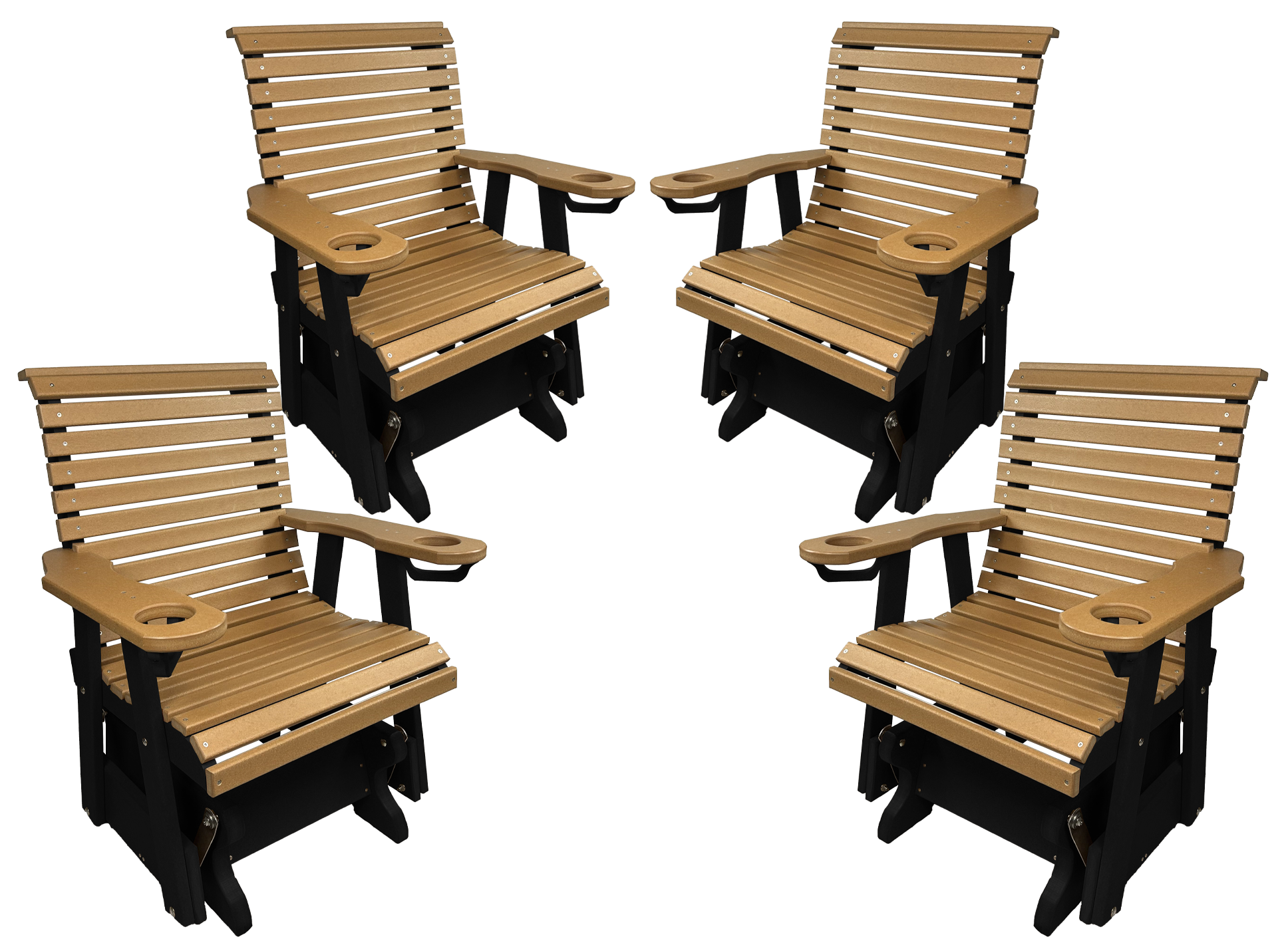 Set of 4 - Rolled Back Single Gliders With Built In Cup Holders