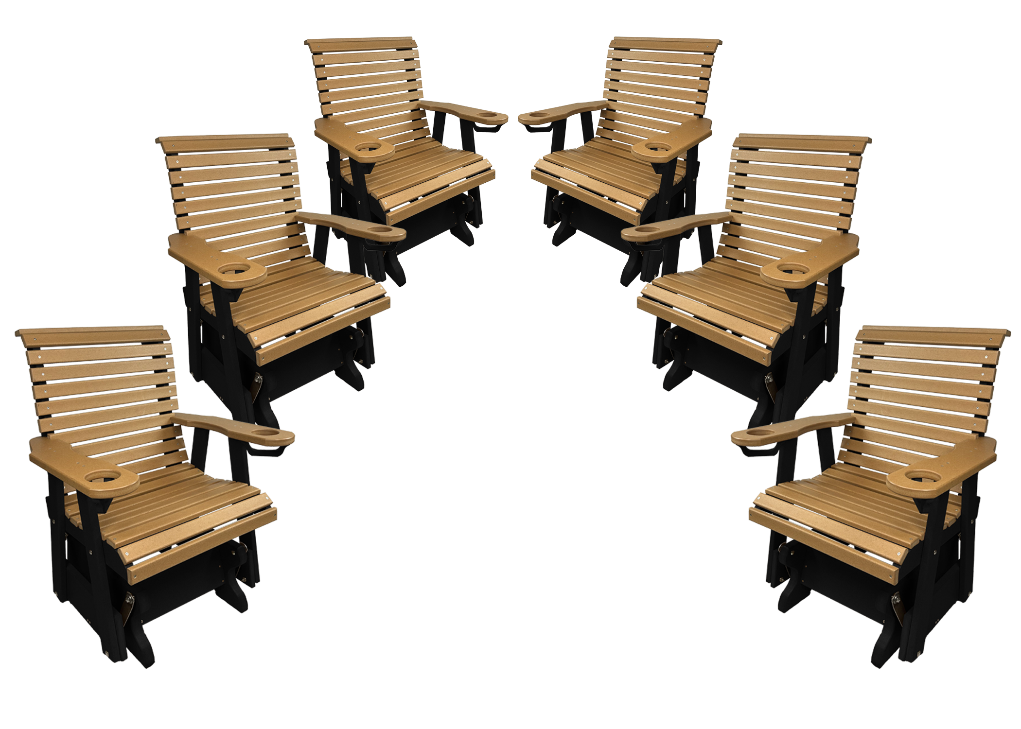 Set of 6 - Rolled Back Single Gliders With Built In Cup Holders