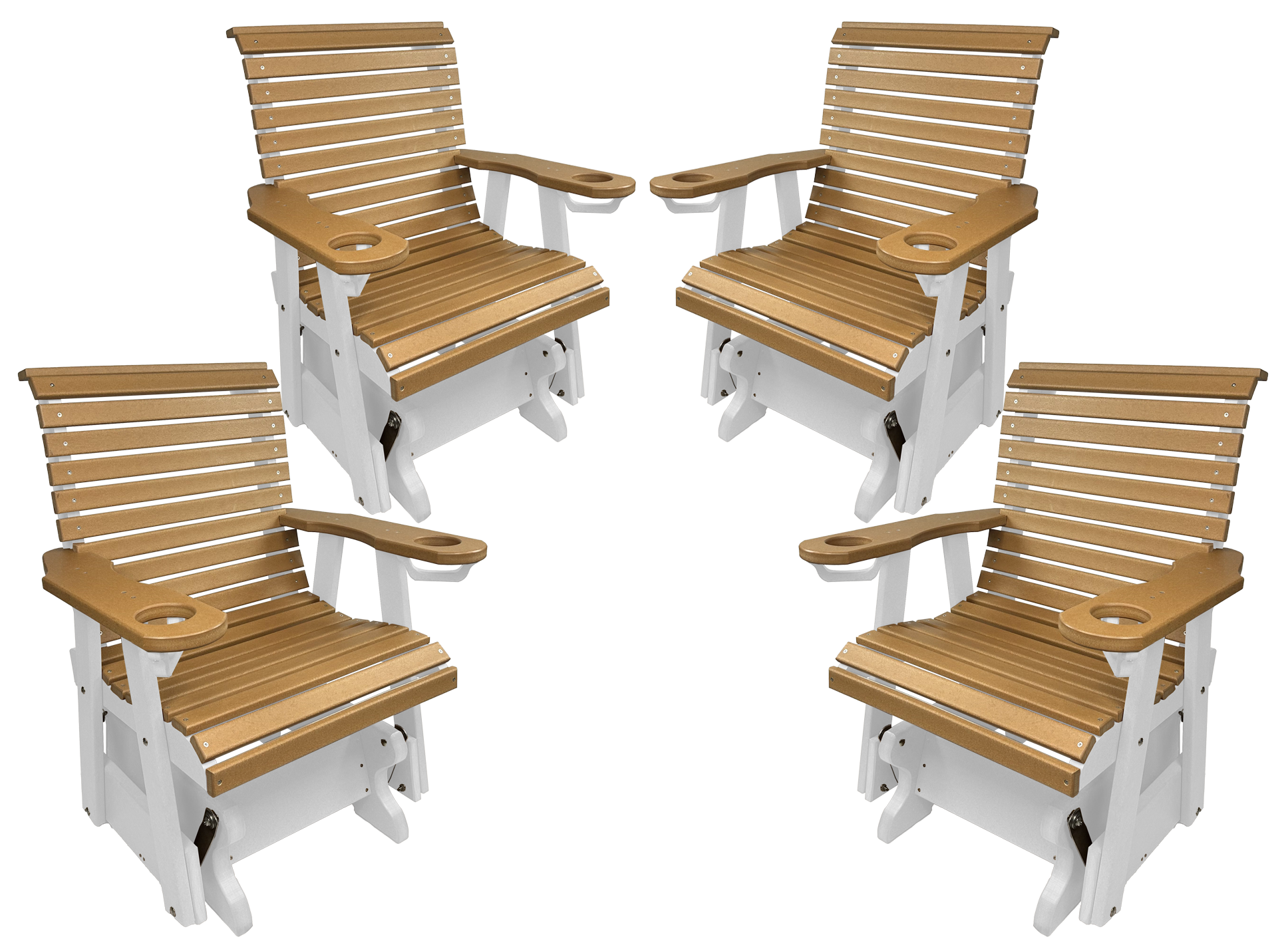 Set of 4 - Rolled Back Single Gliders With Built In Cup Holders