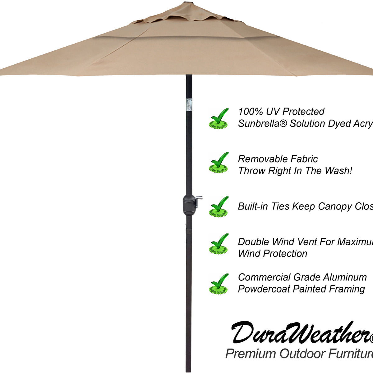 atleisure 9 airflow patio umbrella 9'ft Patio Umbrella Push Button Tilt Sunbrella® Double Wind Vents