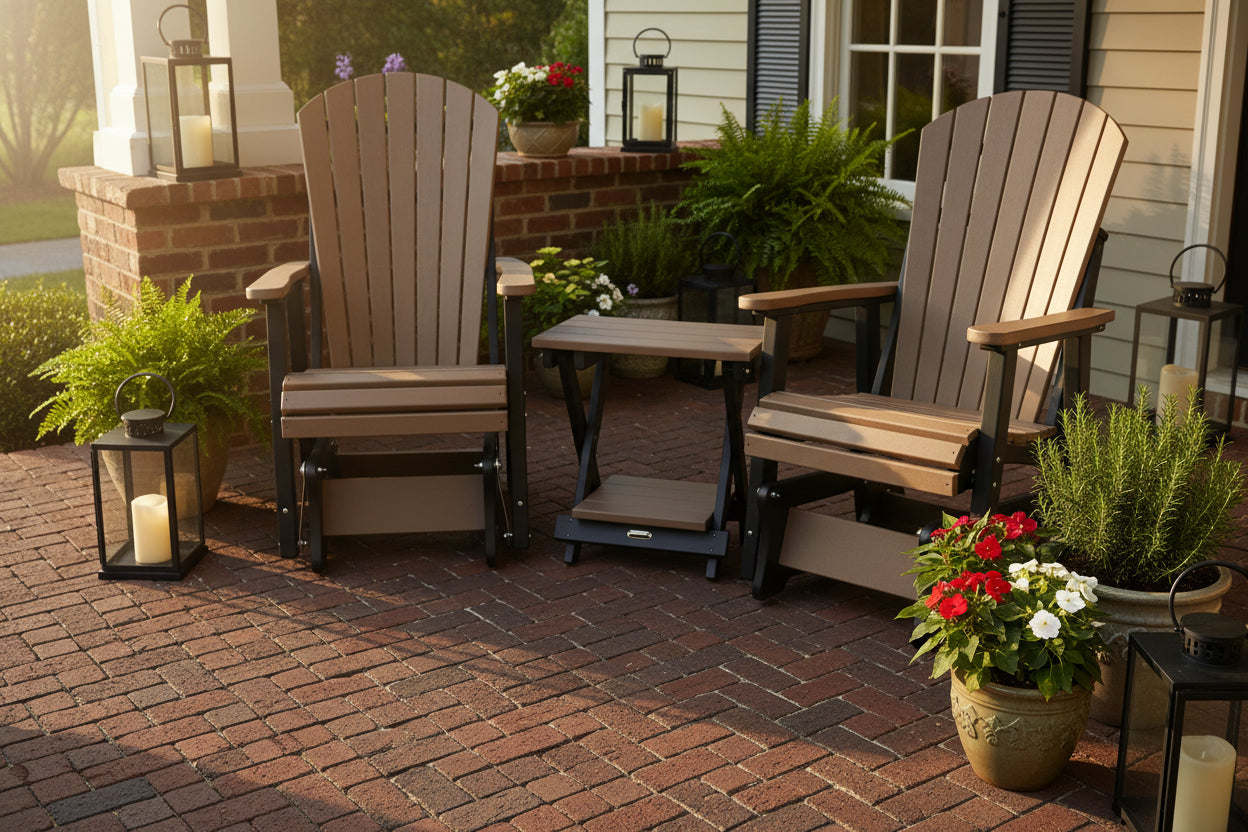 Set of 2 Classic Adirondack Single Gliders With Folding End Table