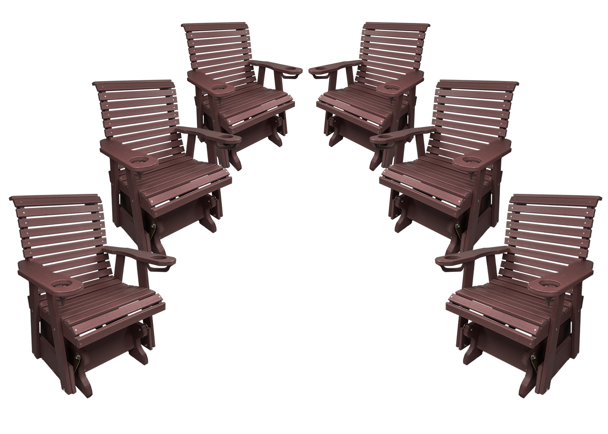 Set of 6 - Rolled Back Single Gliders With Built In Cup Holders
