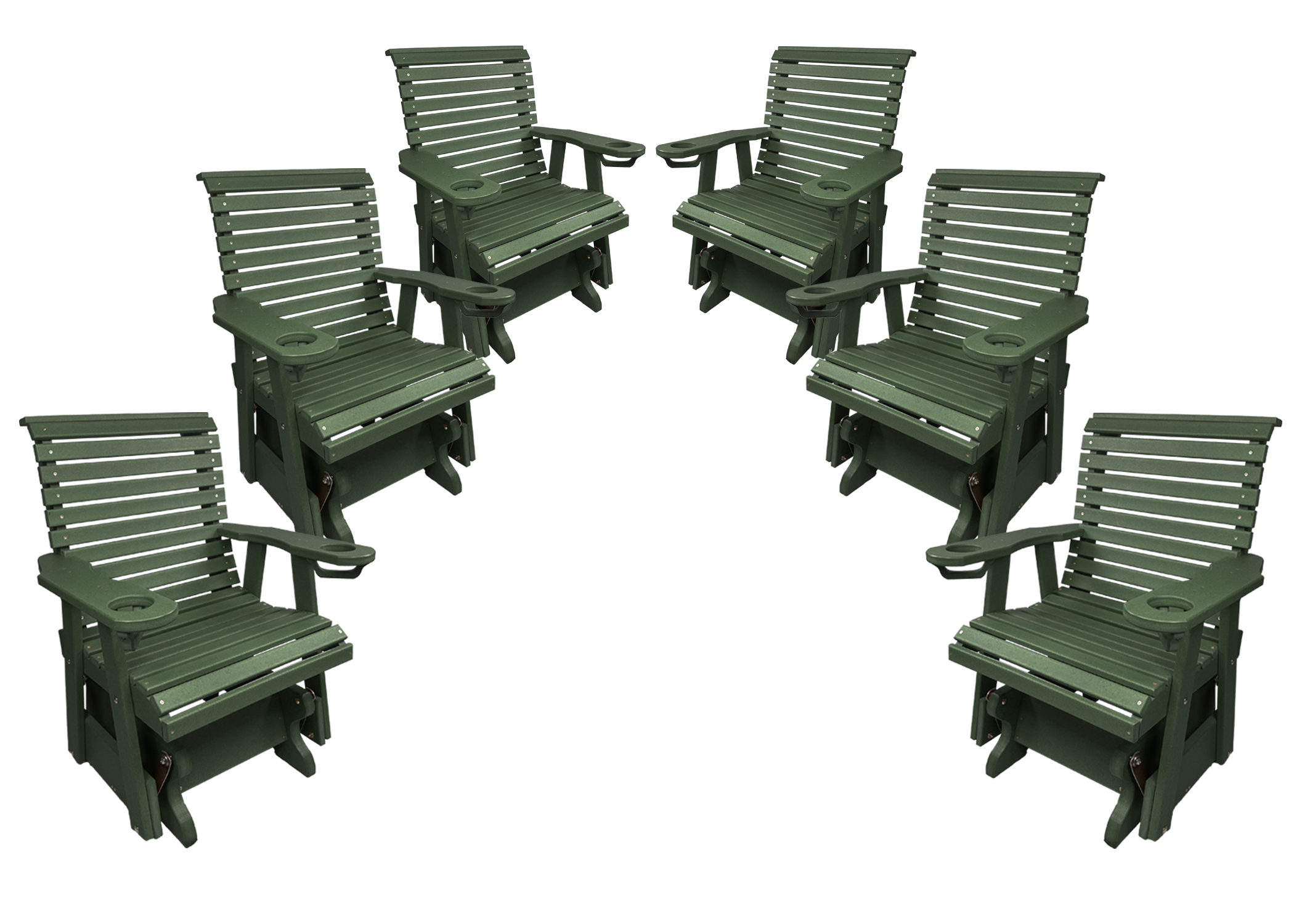 Set of 6 - Rolled Back Single Gliders With Built In Cup Holders