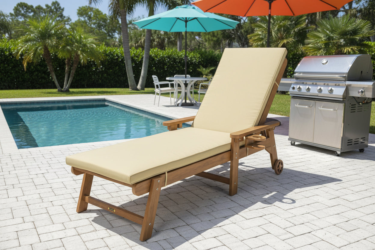 Chaise Lounge With Adjustable Back, Wheels, & Free Cushion