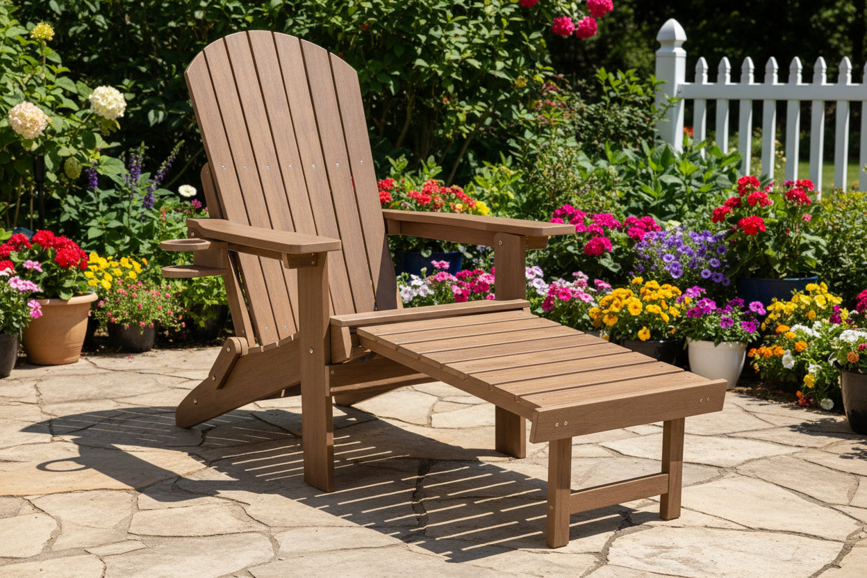Folding Adirondack Chair with Built in Footrest & Cup/Wine Holders King Size