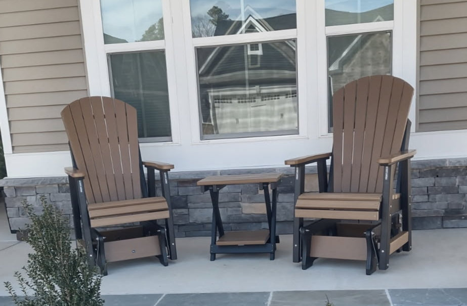 Set of 2 Classic Adirondack Single Gliders With Folding End Table