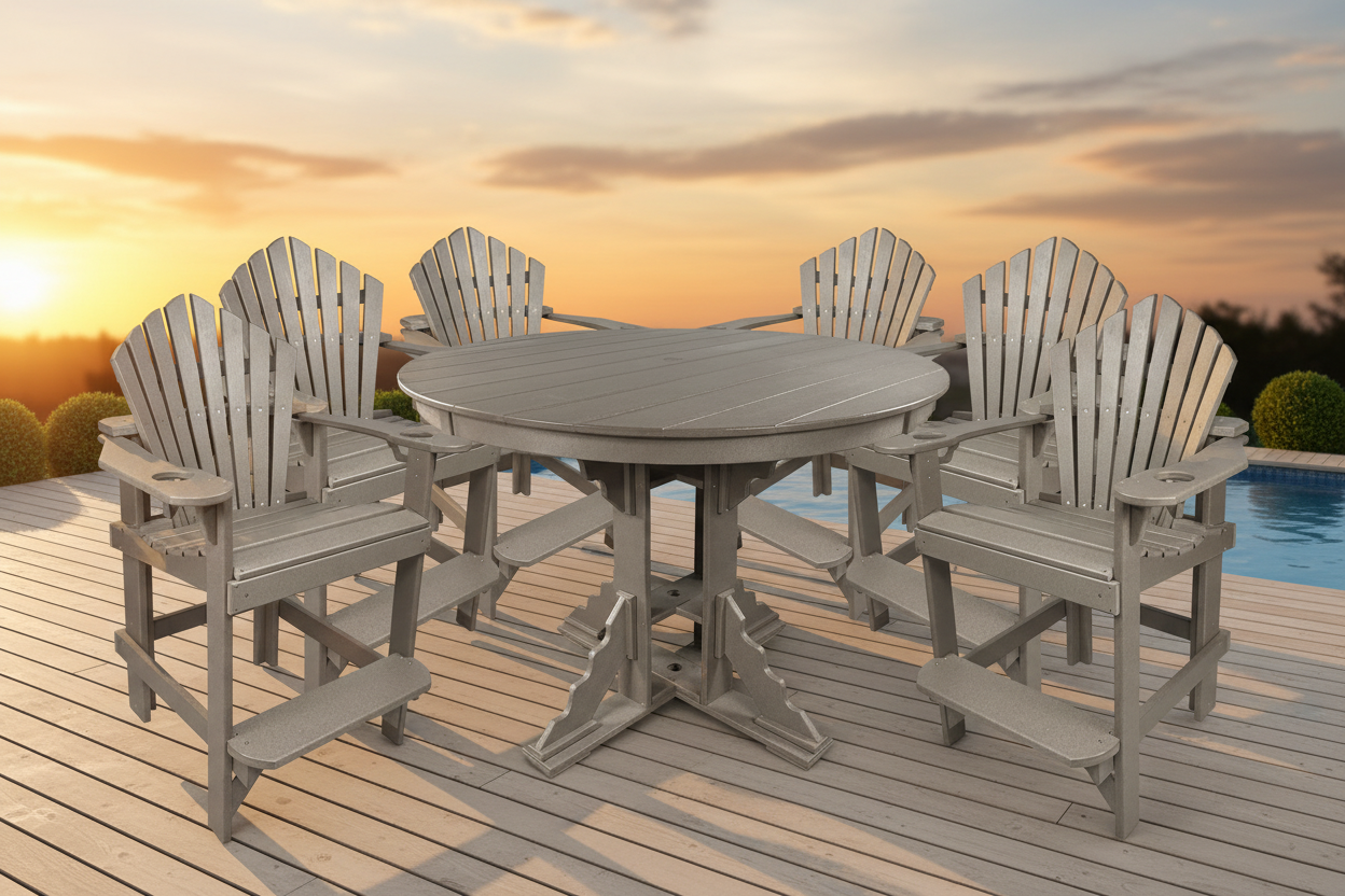 7-Piece 60”rd. Bridgewater Counter Set With Built In Cupholders