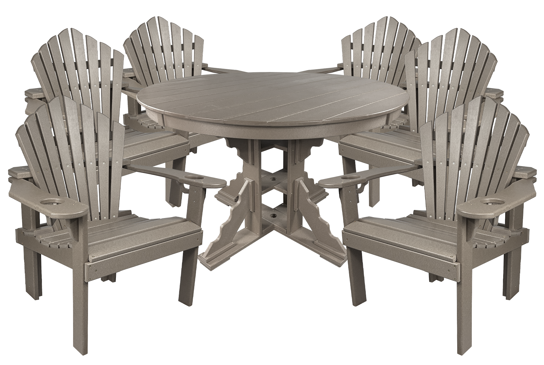 7-Piece 60”rd. Bridgewater Dining Set With Built In Cupholders