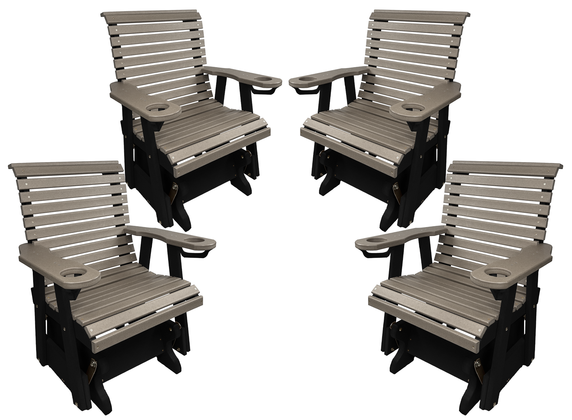 Set of 4 - Rolled Back Single Gliders With Built In Cup Holders