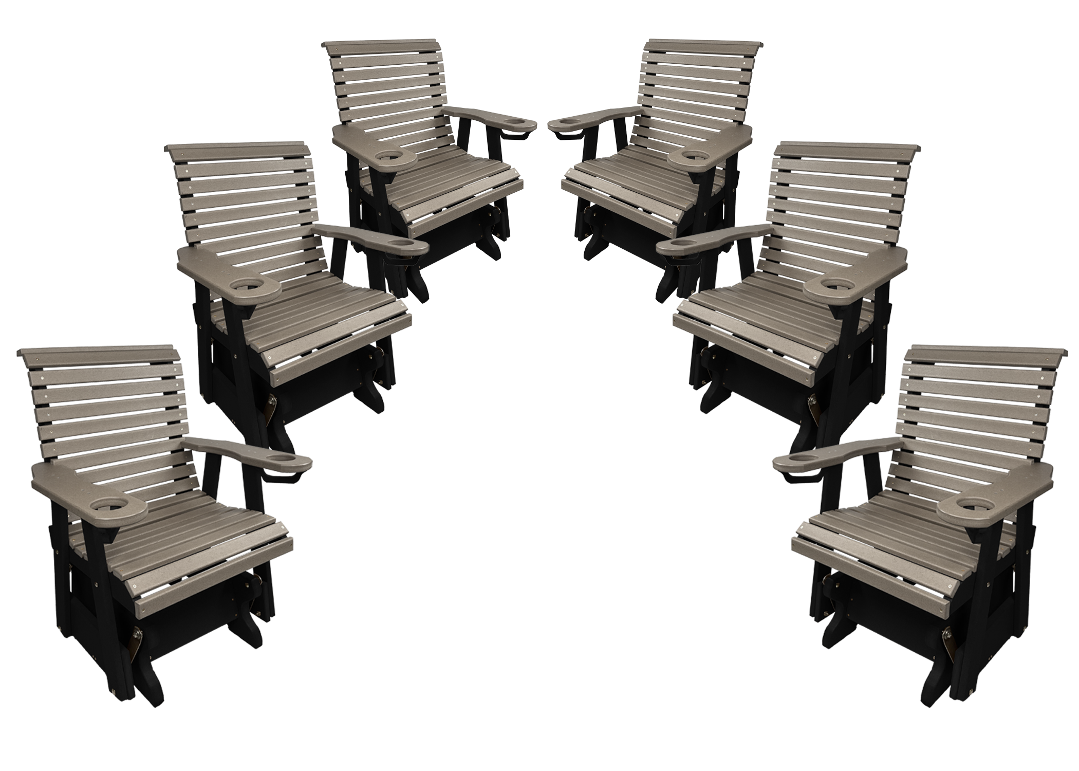 Set of 6 - Rolled Back Single Gliders With Built In Cup Holders