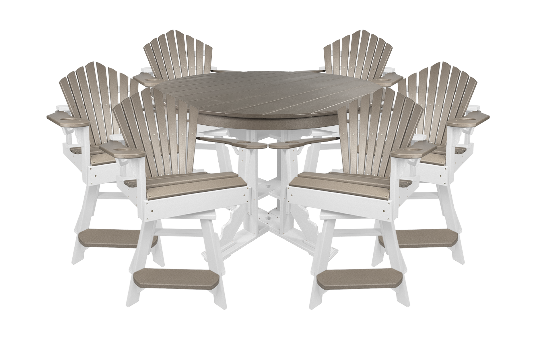 7-Piece 60”rd. Bridgewater Counter Swivels With Built In Cupholders Set