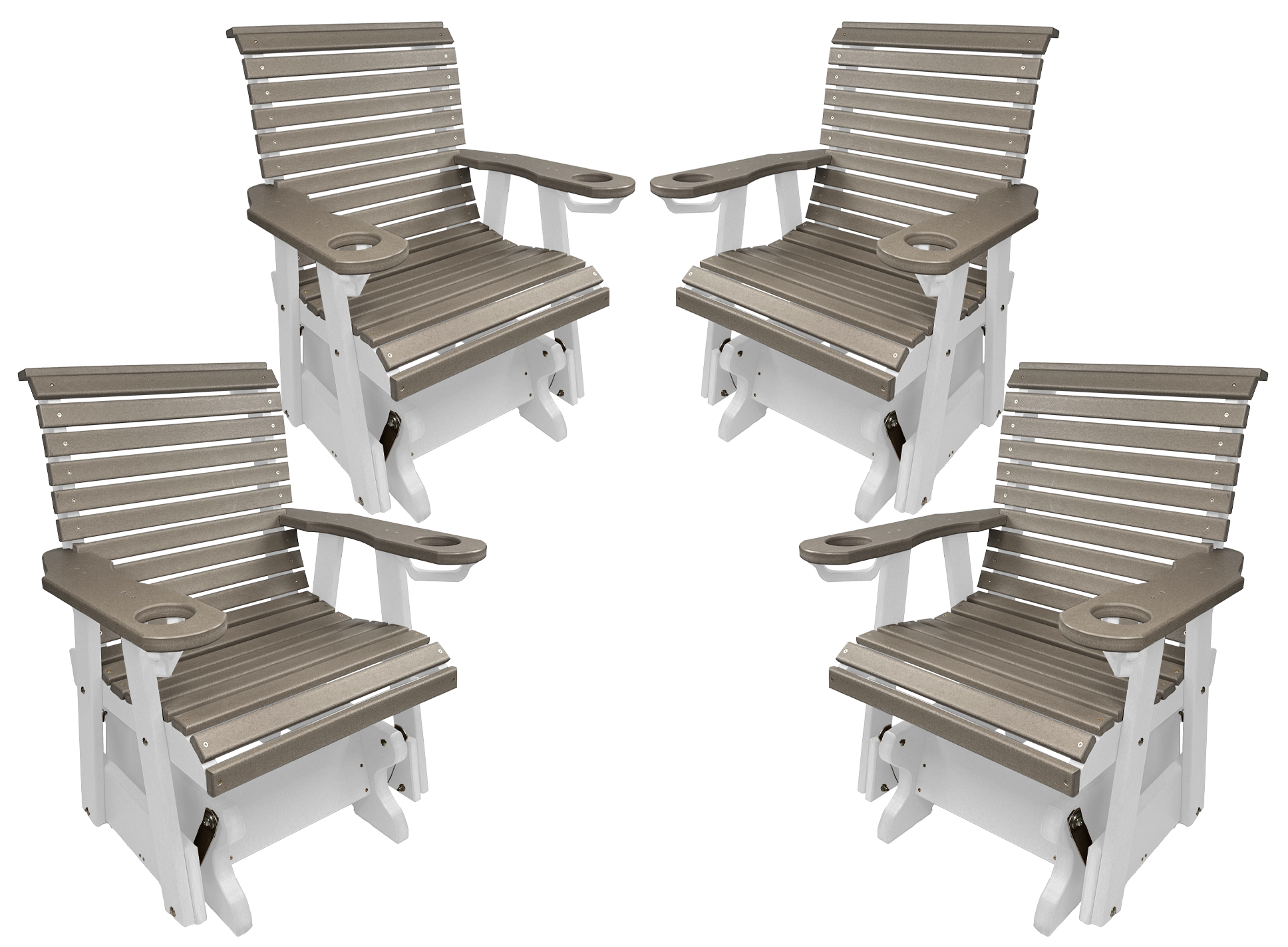 Set of 4 - Rolled Back Single Gliders With Built In Cup Holders