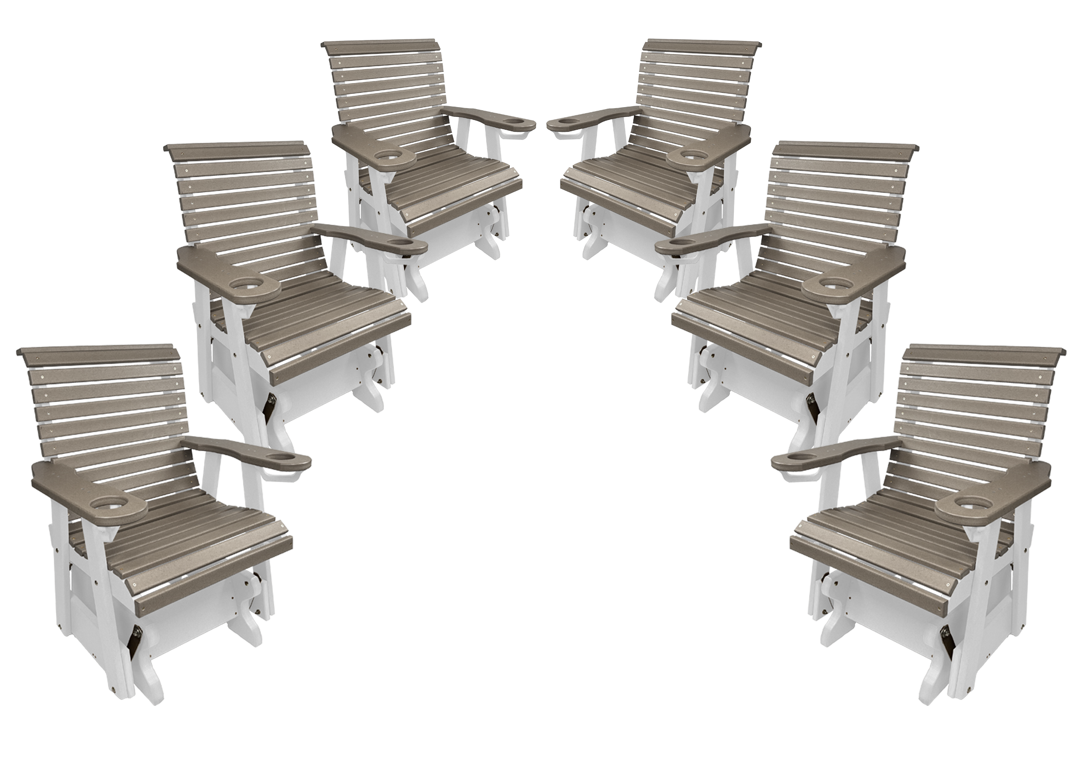 Set of 6 - Rolled Back Single Gliders With Built In Cup Holders