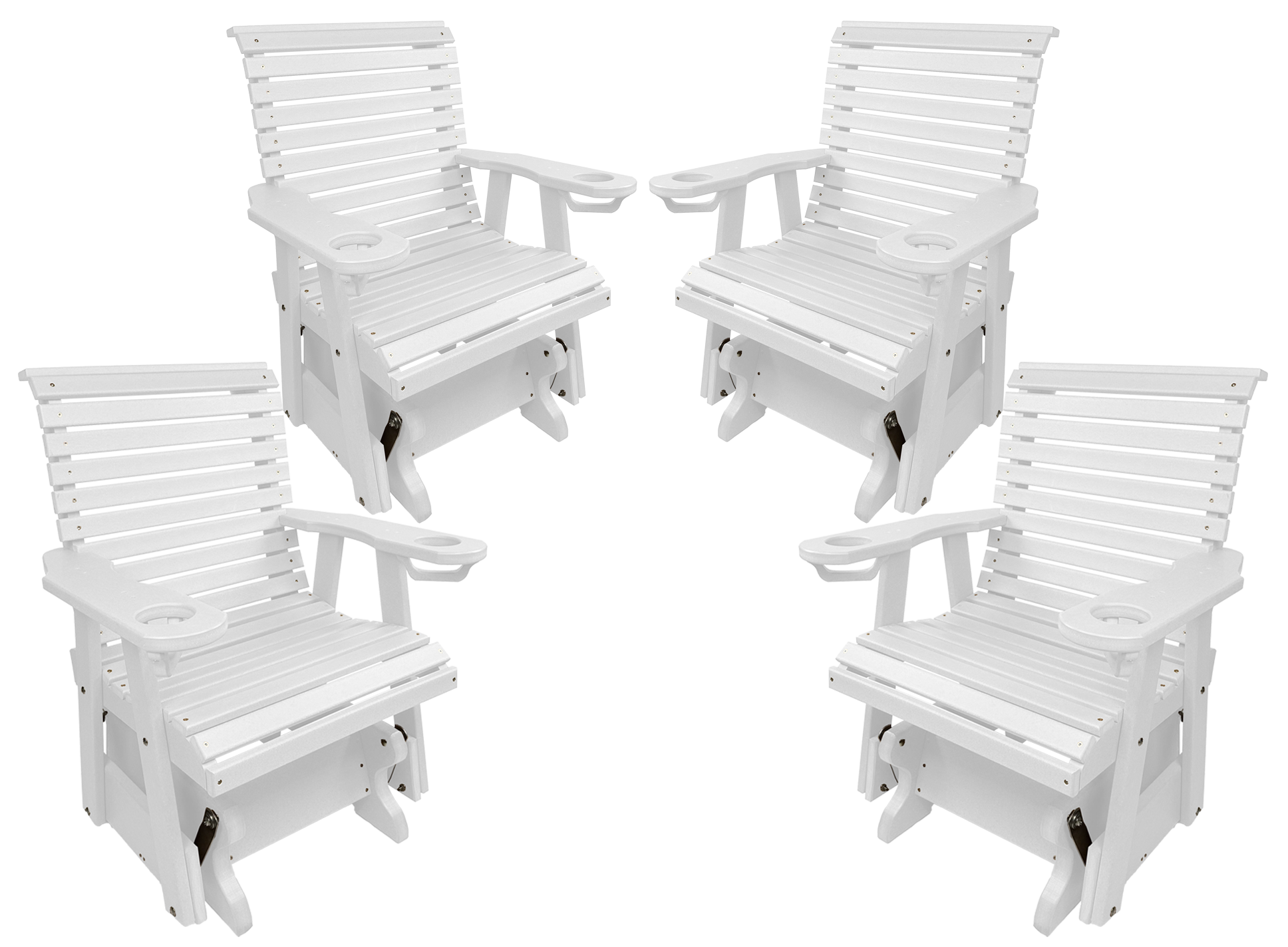 Set of 4 - Rolled Back Single Gliders With Built In Cup Holders