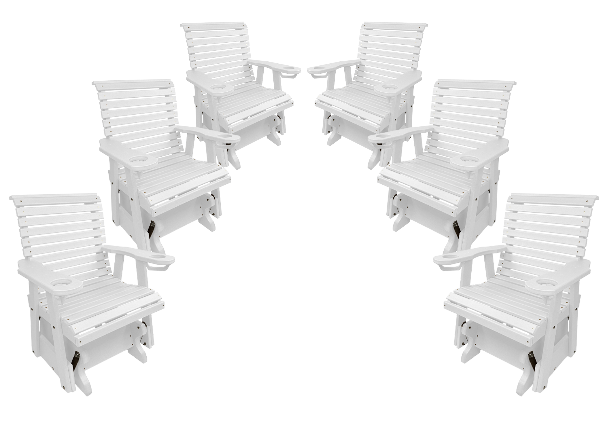 Set of 6 - Rolled Back Single Gliders With Built In Cup Holders