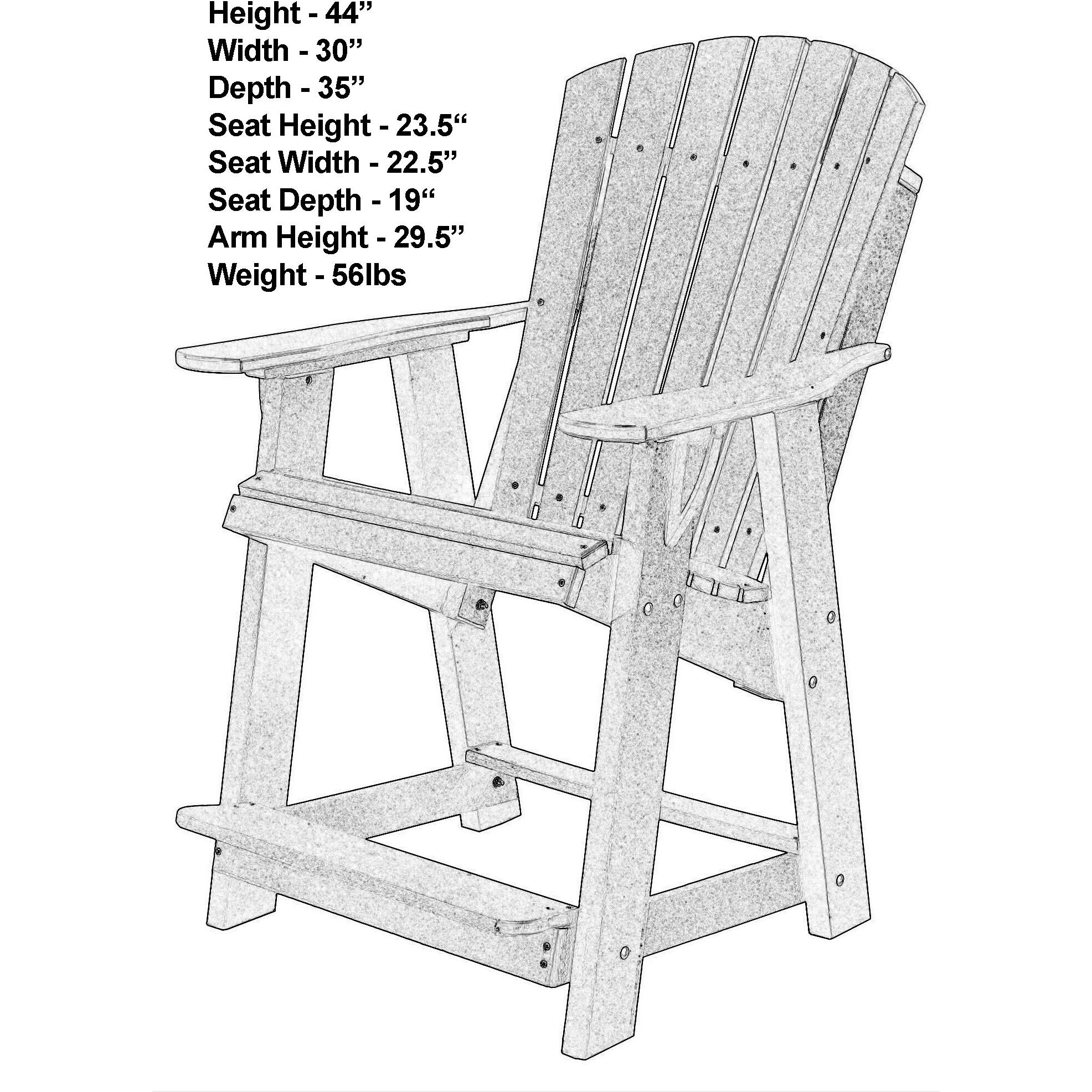  duraweather richmond adirondack counter chair dimensional photo all weather poly wood
