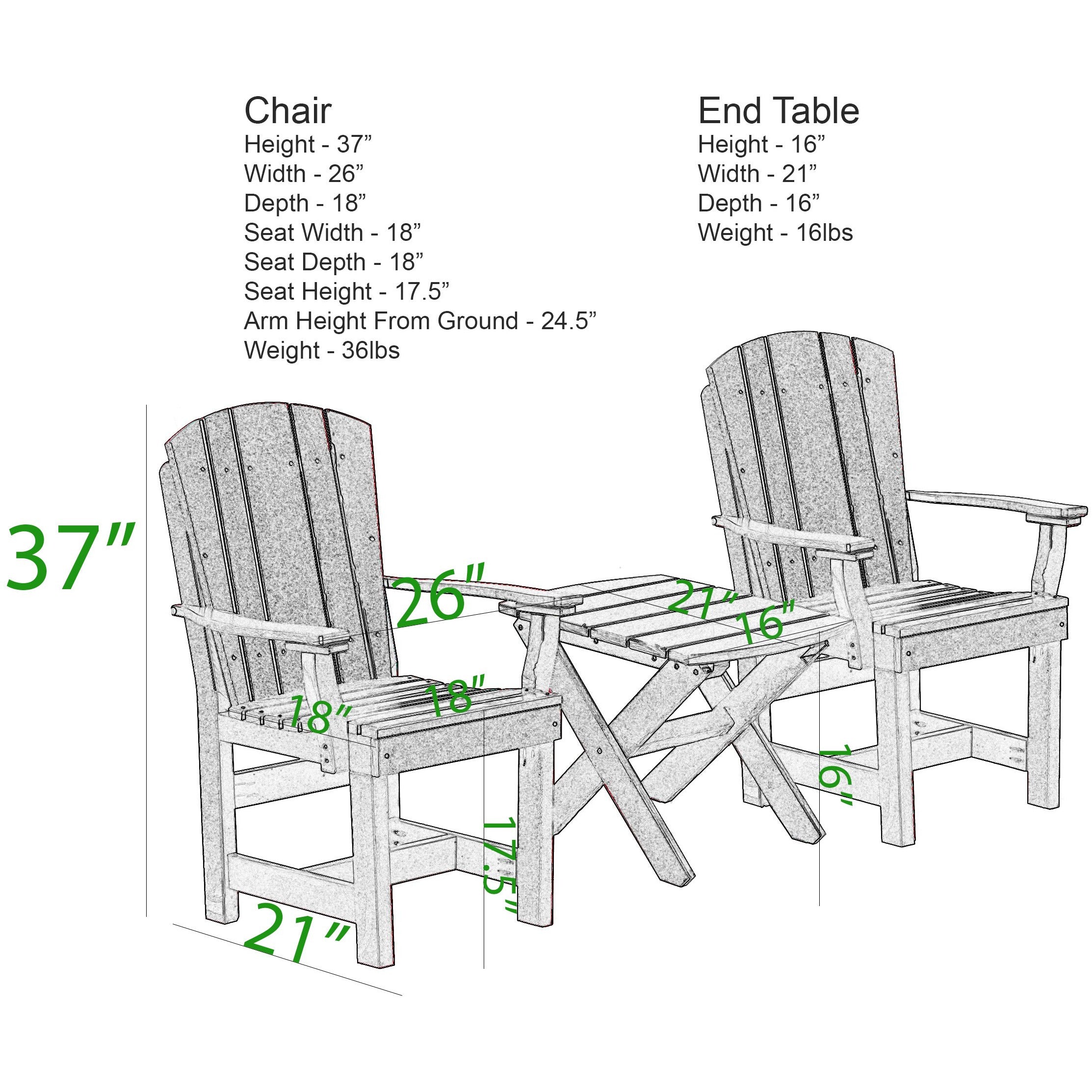 duraweather three piece upright plantation bistro set all weather poly wood dimensional photo