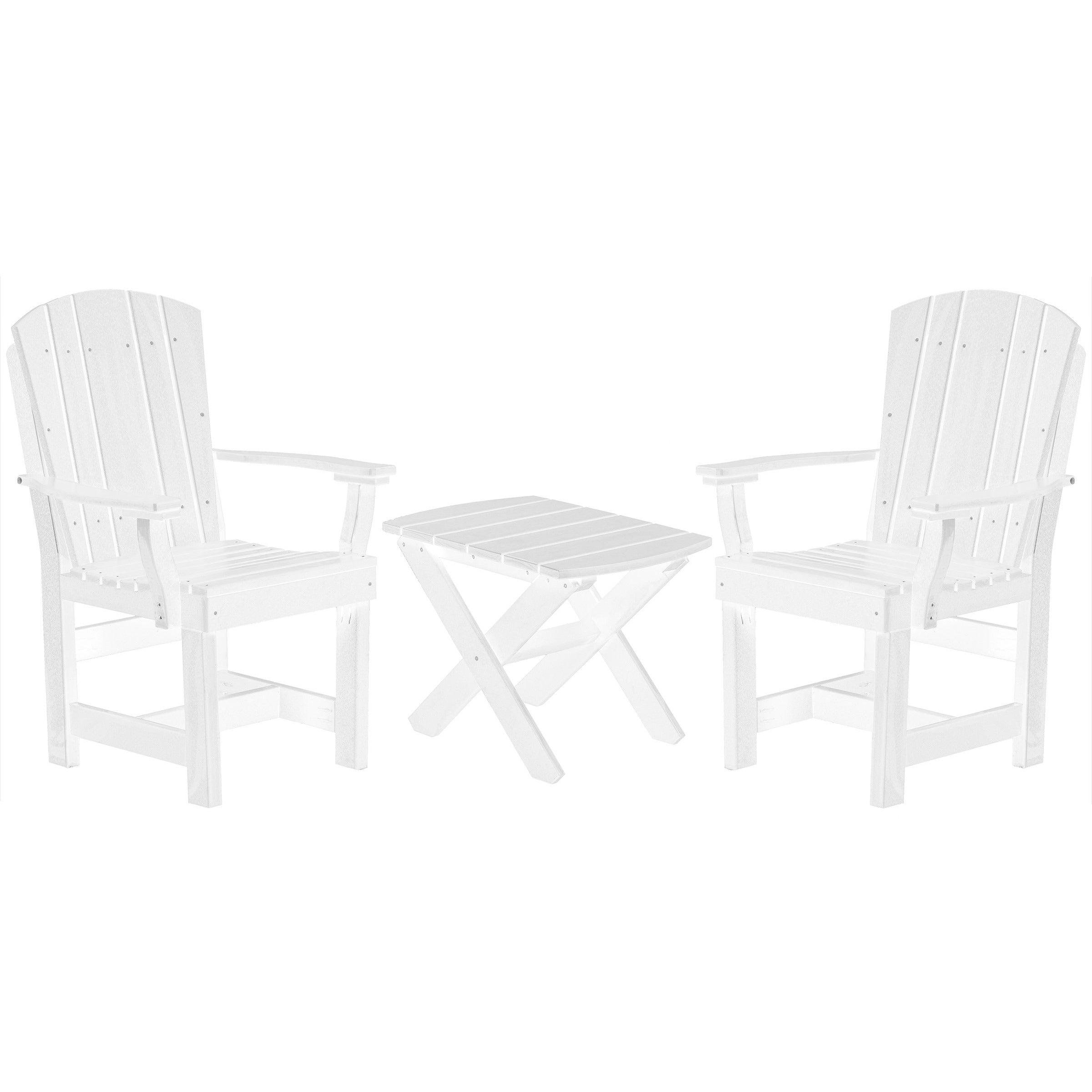 white duraweather three piece upright plantation bistro set all weather poly wood