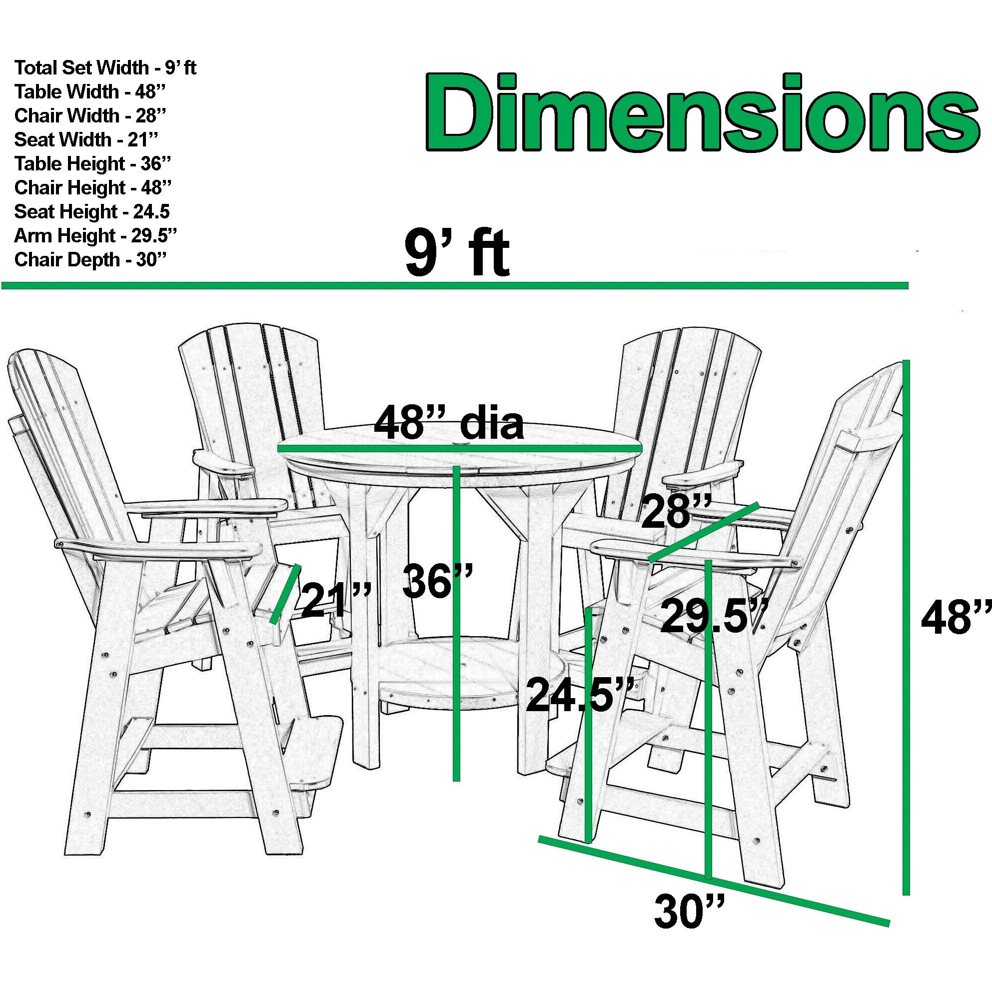 DURAWEATHER POLY® 5-Piece Plantation Counter Height Dining Table Set (48"rd Table)