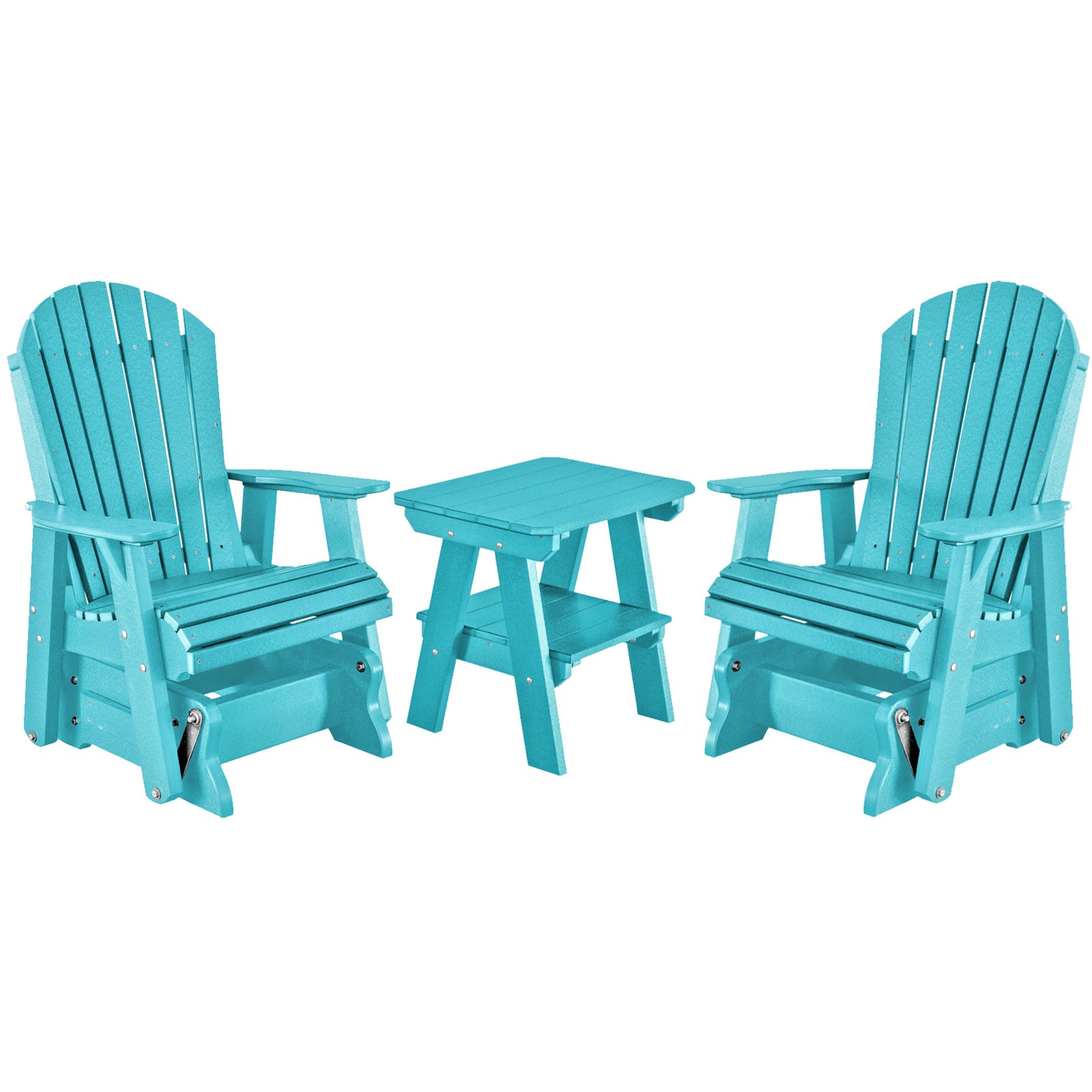 DuraWeather Poly Set of 2 Adirondack Single Gliders With Two Tier End Table