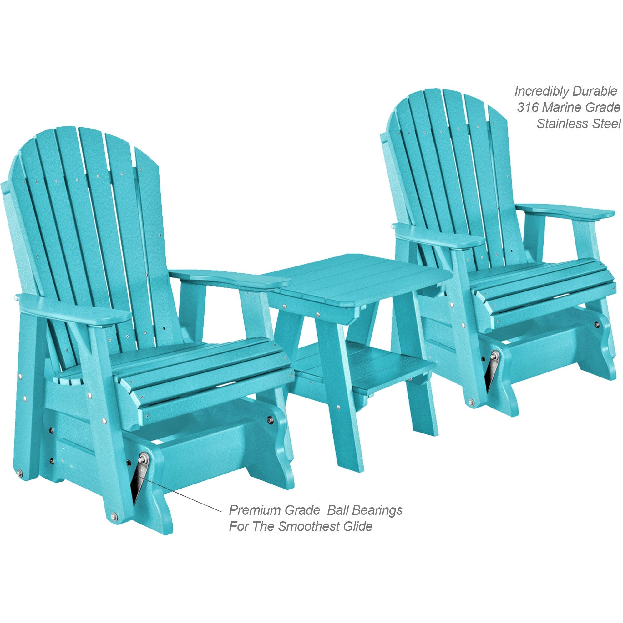 DuraWeather Poly Set of 2 Adirondack Single Gliders With Two Tier End Table