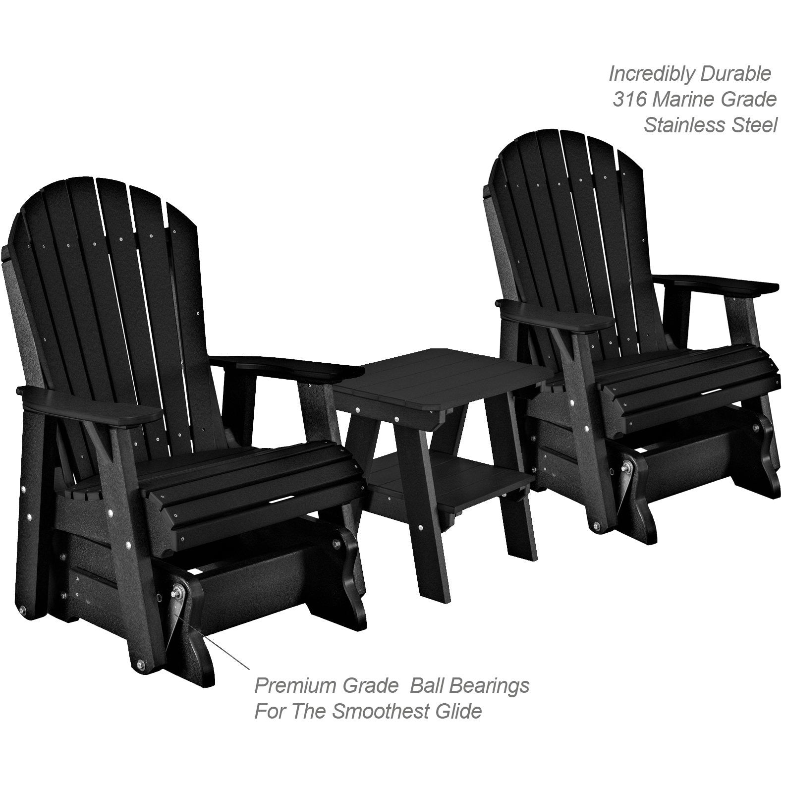 DuraWeather Poly Set of 2 Adirondack Single Gliders With Two Tier End Table