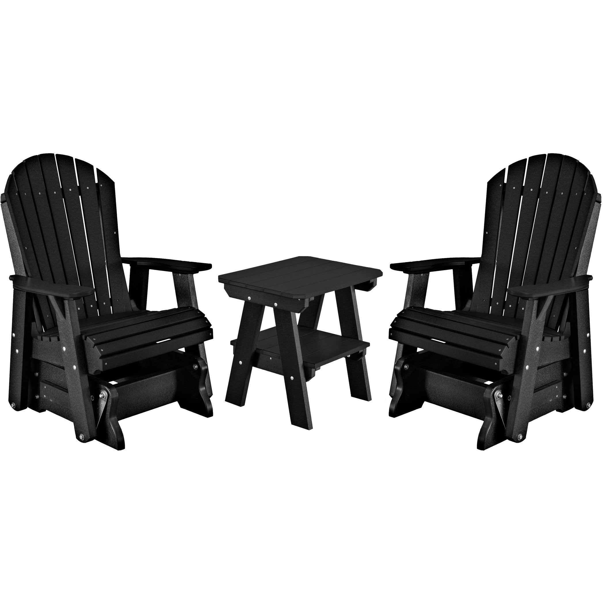 DuraWeather Poly Set of 2 Adirondack Single Gliders With Two Tier End Table