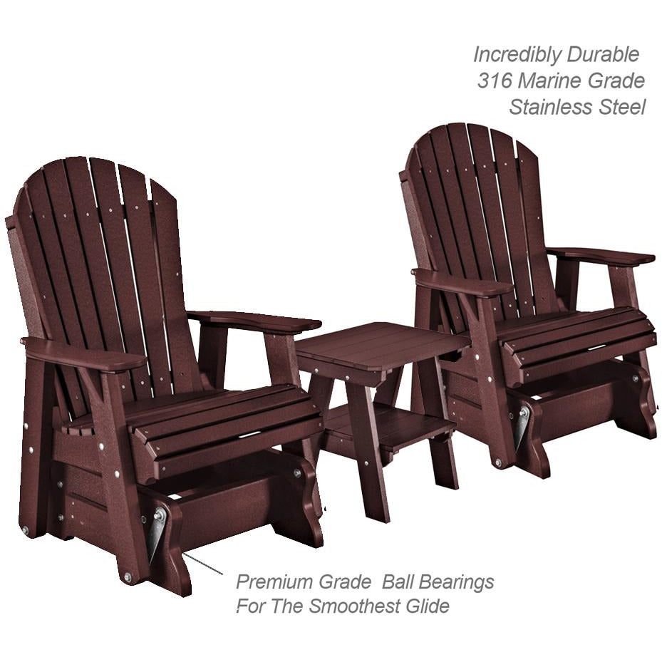 DuraWeather Poly Set of 2 Adirondack Single Gliders With Two Tier End Table