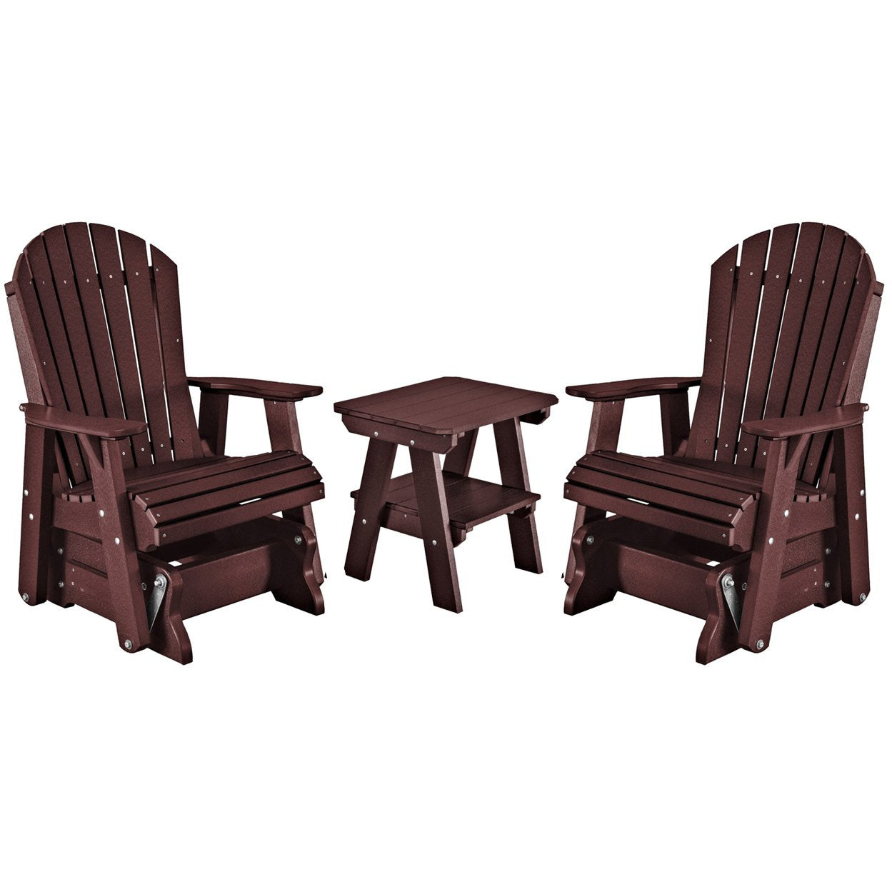 DuraWeather Poly Set of 2 Adirondack Single Gliders With Two Tier End Table