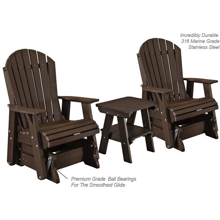 DuraWeather Poly Set of 2 Adirondack Single Gliders With Two Tier End Table