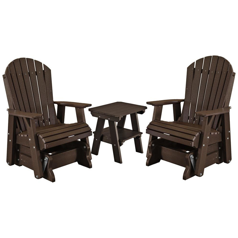 DuraWeather Poly Set of 2 Adirondack Single Gliders With Two Tier End Table