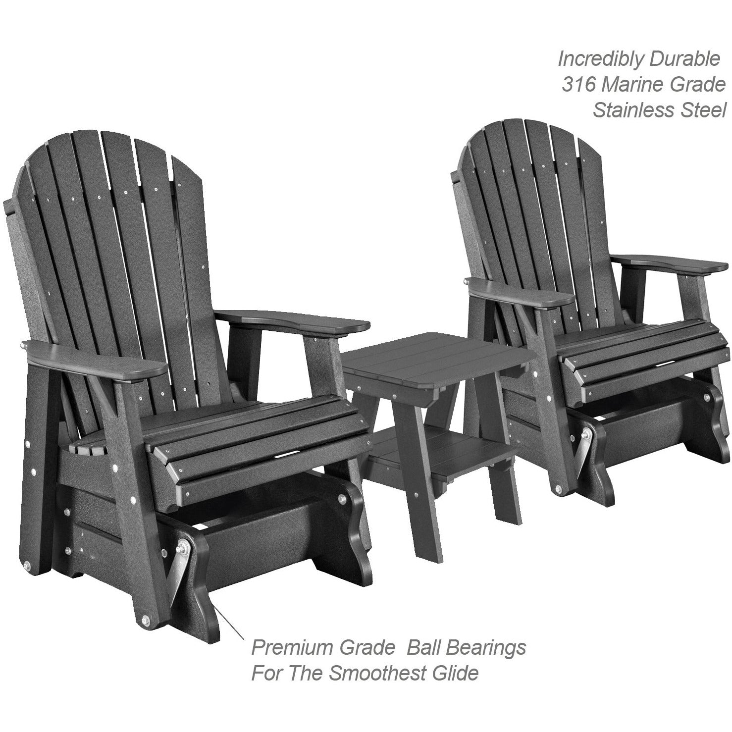 DuraWeather Poly Set of 2 Adirondack Single Gliders With Two Tier End Table