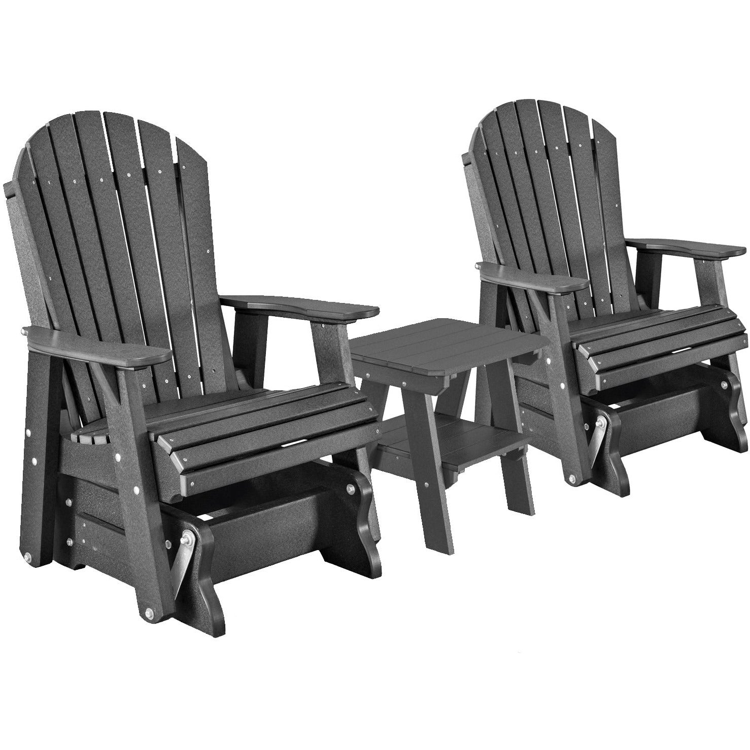 DuraWeather Poly Set of 2 Adirondack Single Gliders With Two Tier End Table