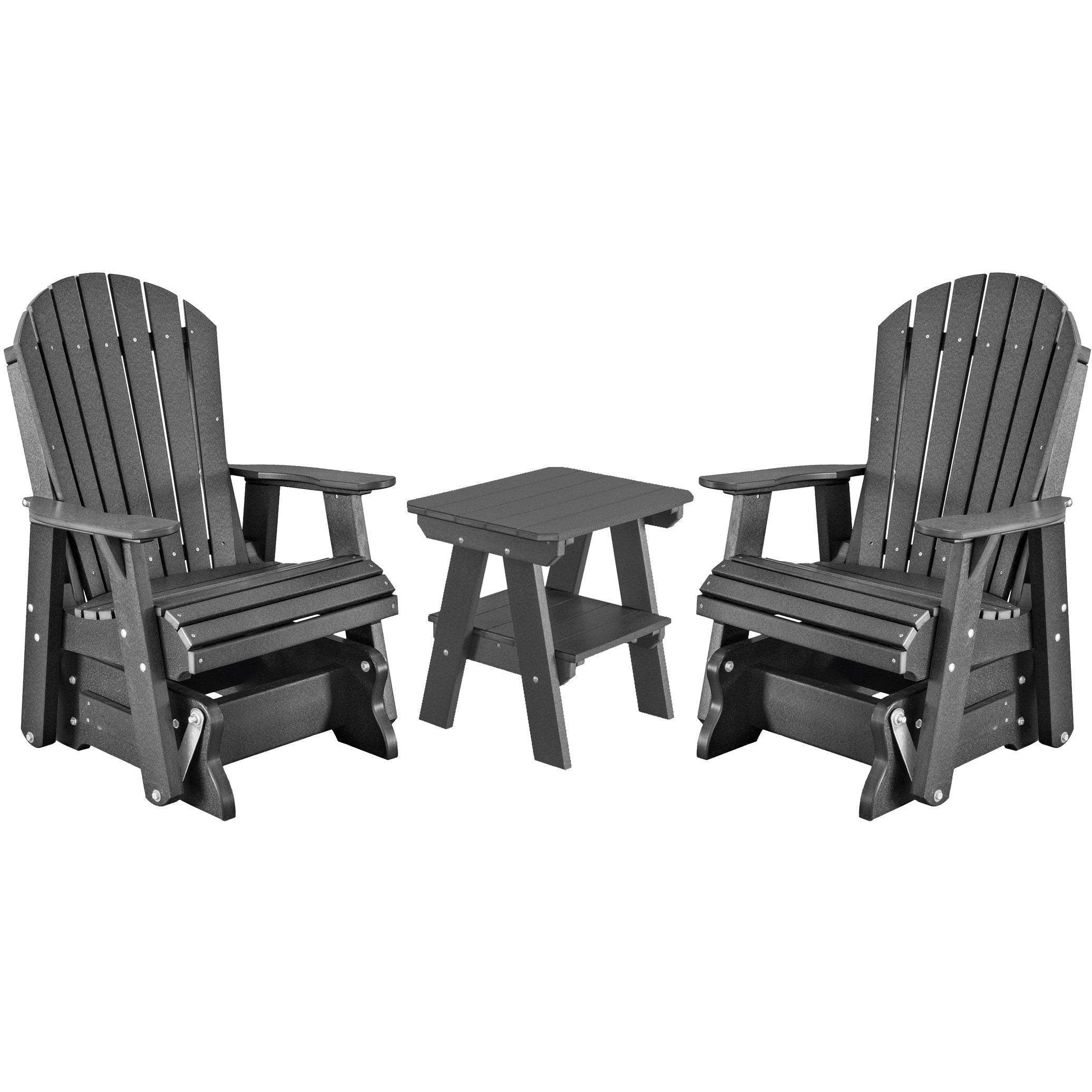DuraWeather Poly Set of 2 Adirondack Single Gliders With Two Tier End Table