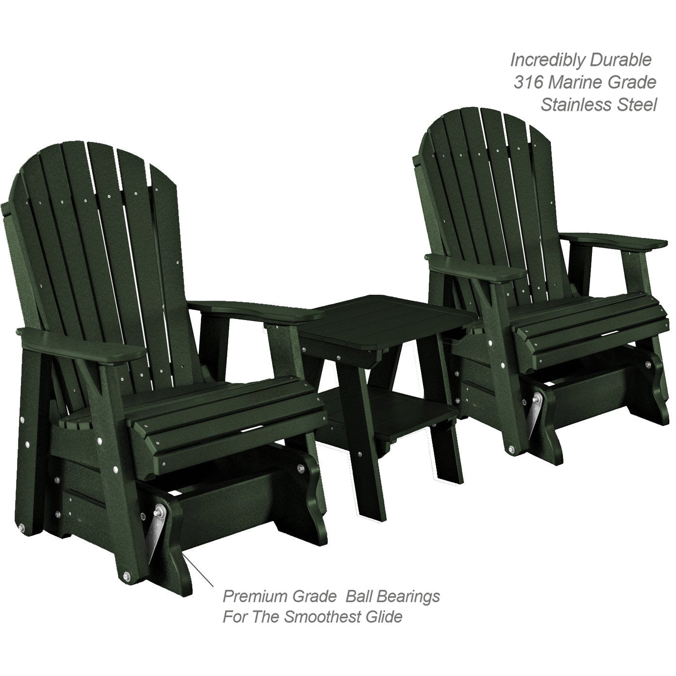 DuraWeather Poly Set of 2 Adirondack Single Gliders With Two Tier End Table
