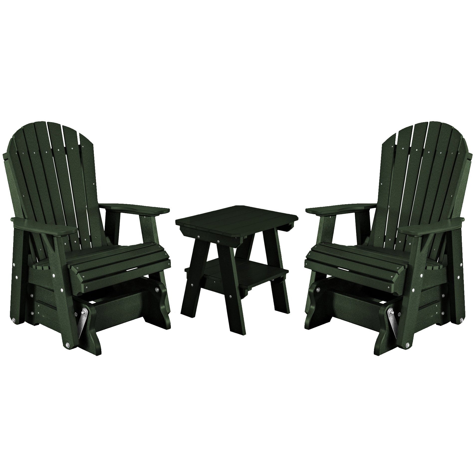 DuraWeather Poly Set of 2 Adirondack Single Gliders With Two Tier End Table