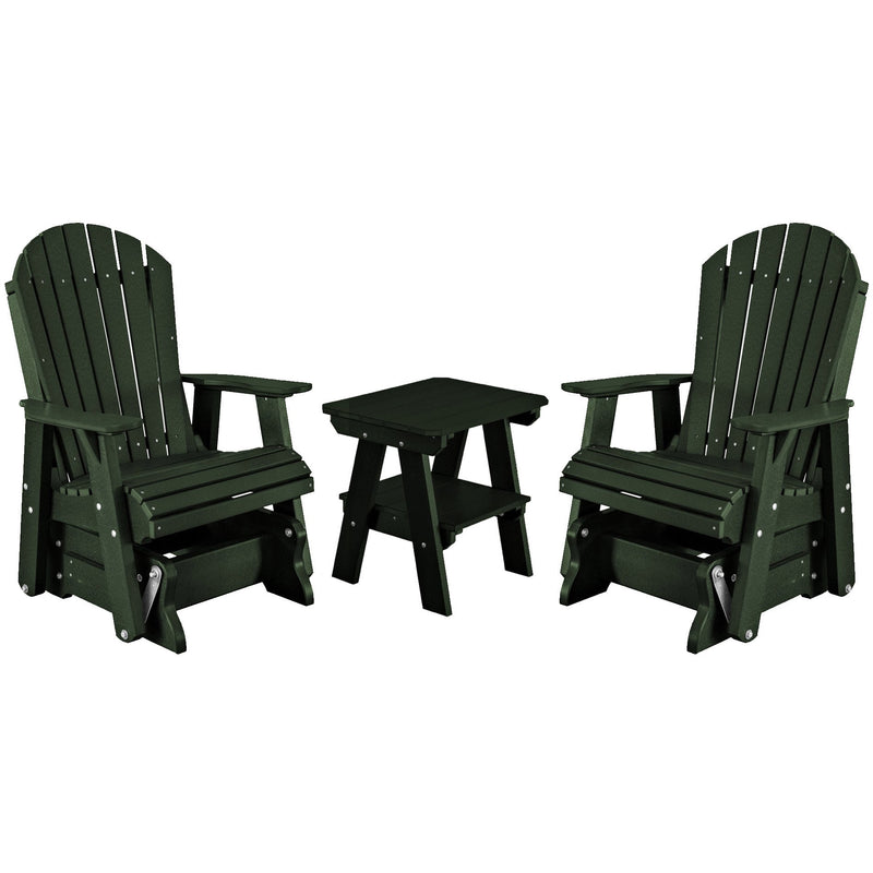 Set of 2 Adirondack Single Gliders With Two Tier End Table