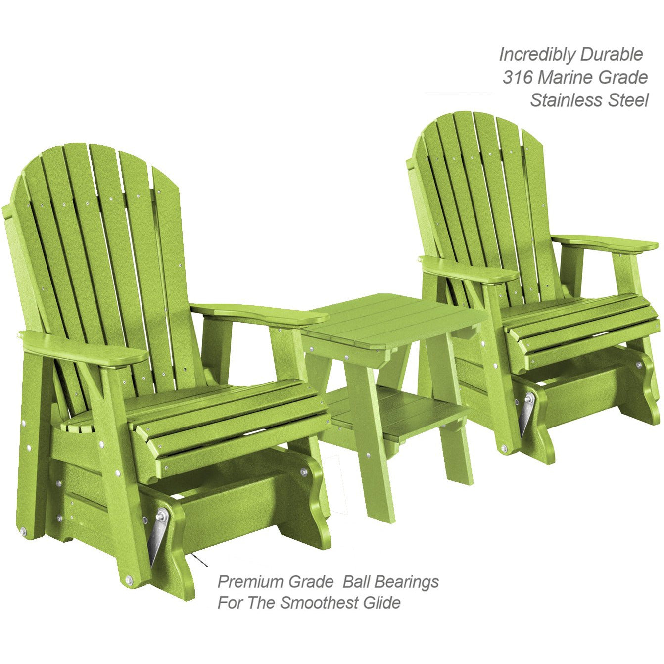 DuraWeather Poly Set of 2 Adirondack Single Gliders With Two Tier End Table