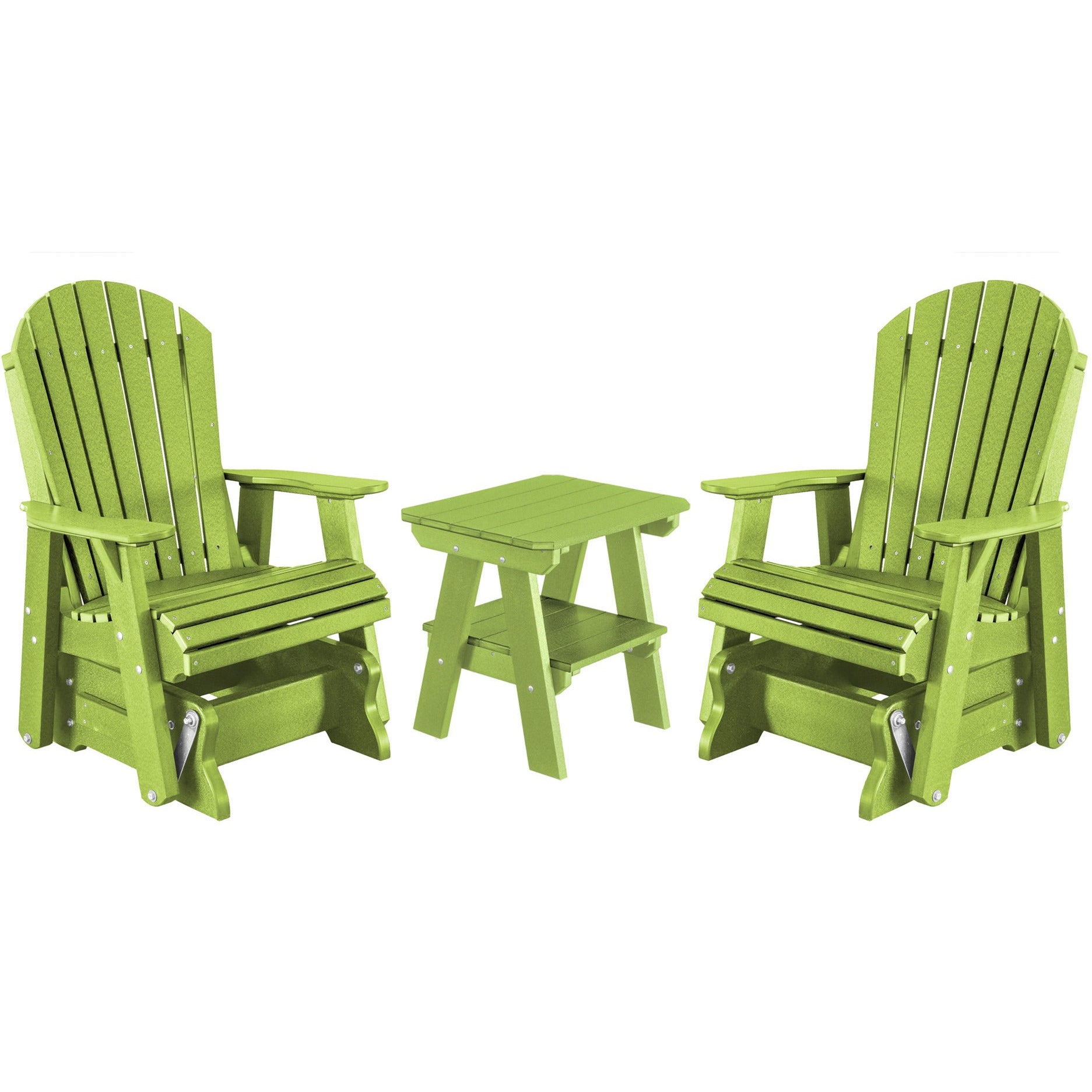 DuraWeather Poly Set of 2 Adirondack Single Gliders With Two Tier End Table