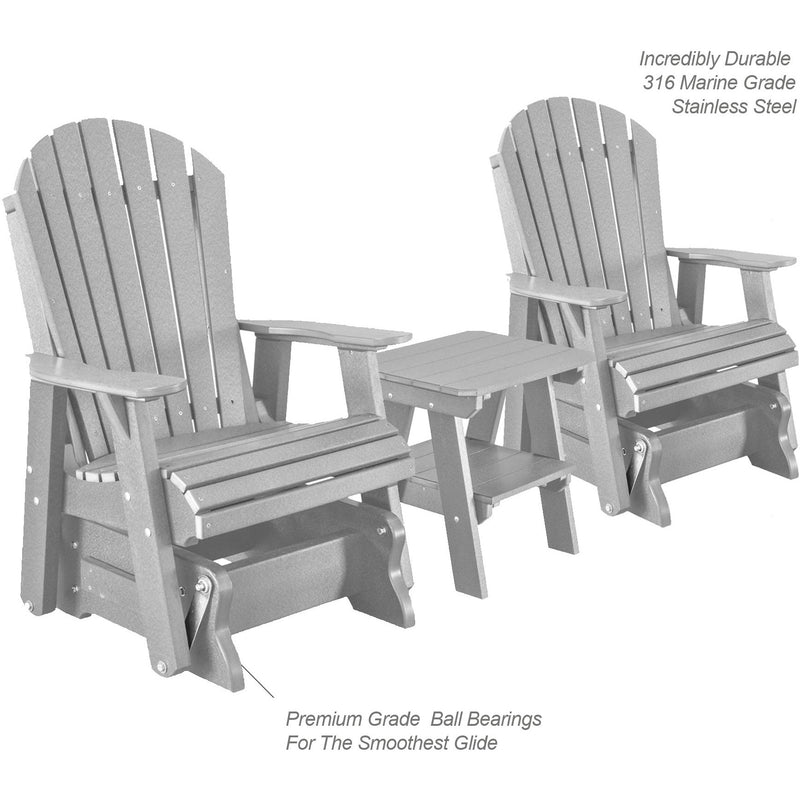 DuraWeather Poly Set of 2 Adirondack Single Gliders With Two Tier End Table
