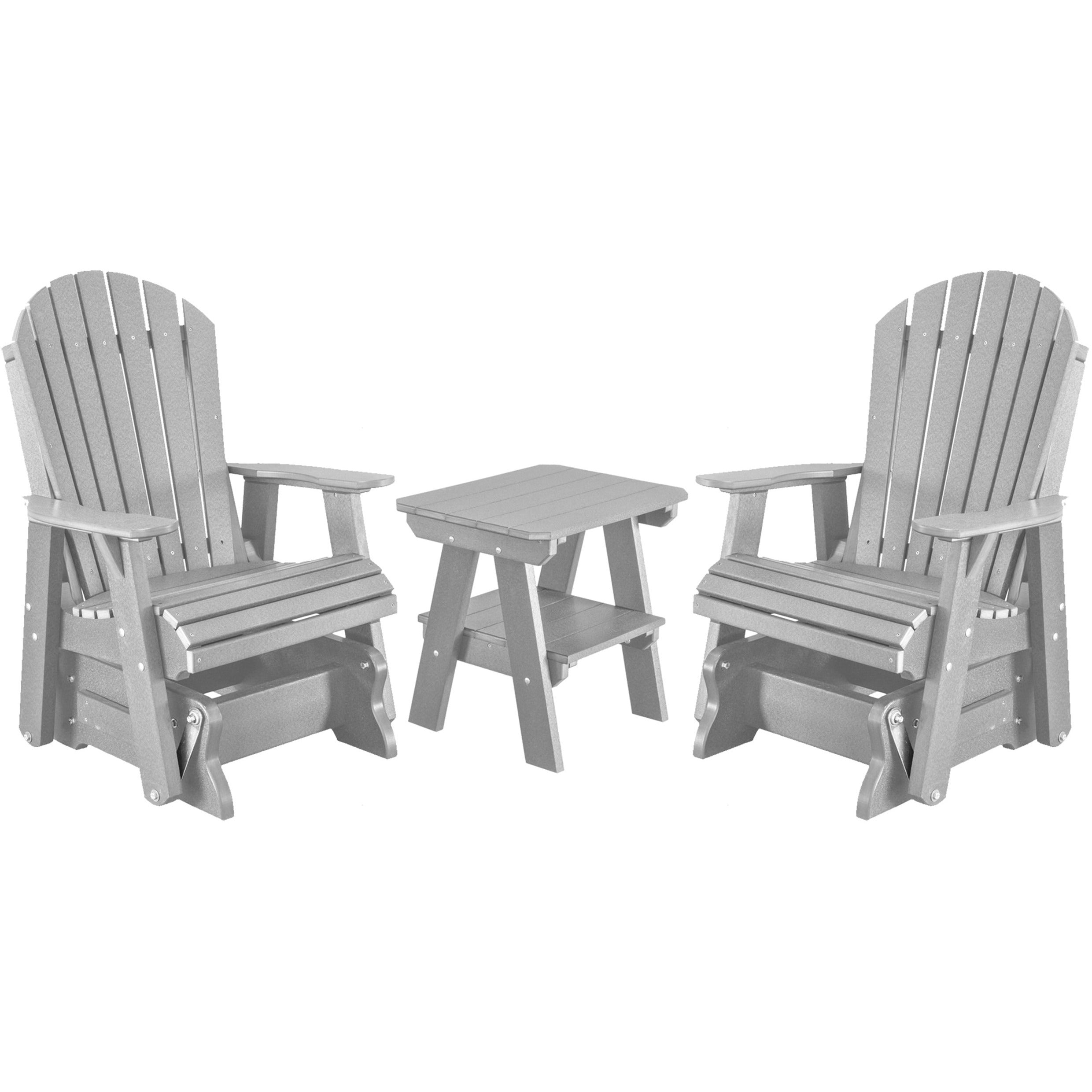 DuraWeather Poly Set of 2 Adirondack Single Gliders With Two Tier End Table