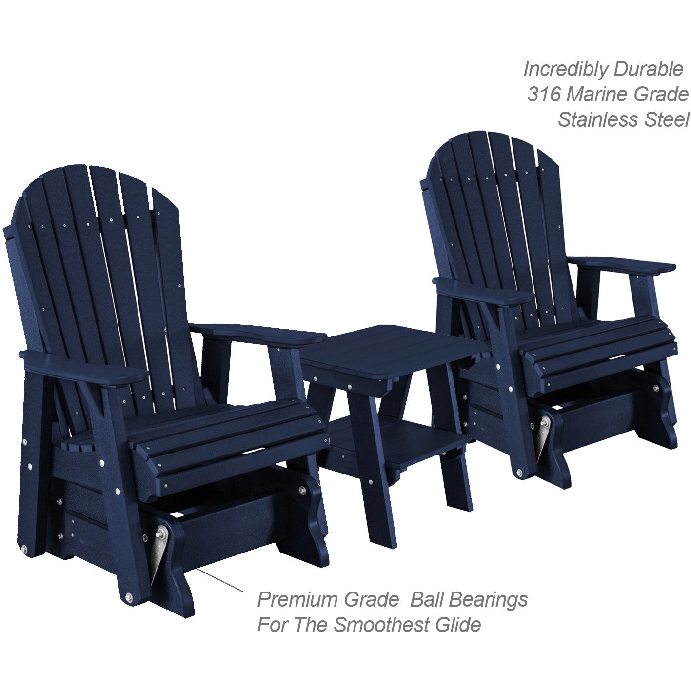 DuraWeather Poly Set of 2 Adirondack Single Gliders With Two Tier End Table