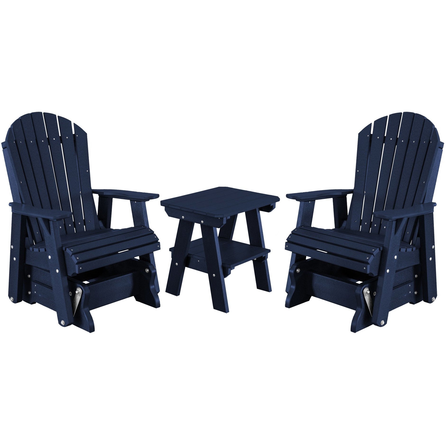 DuraWeather Poly Set of 2 Adirondack Single Gliders With Two Tier End Table
