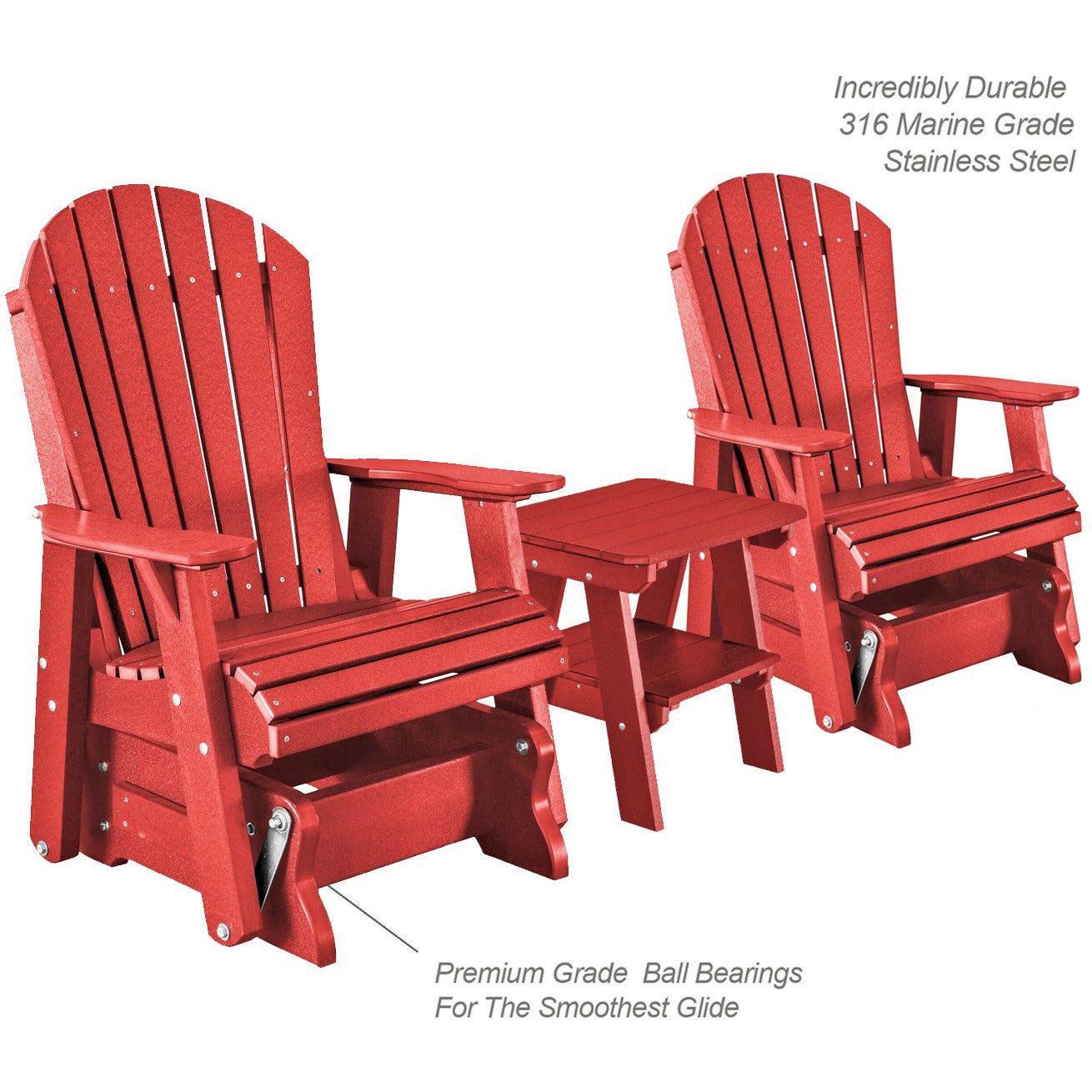 DuraWeather Poly Set of 2 Adirondack Single Gliders With Two Tier End Table
