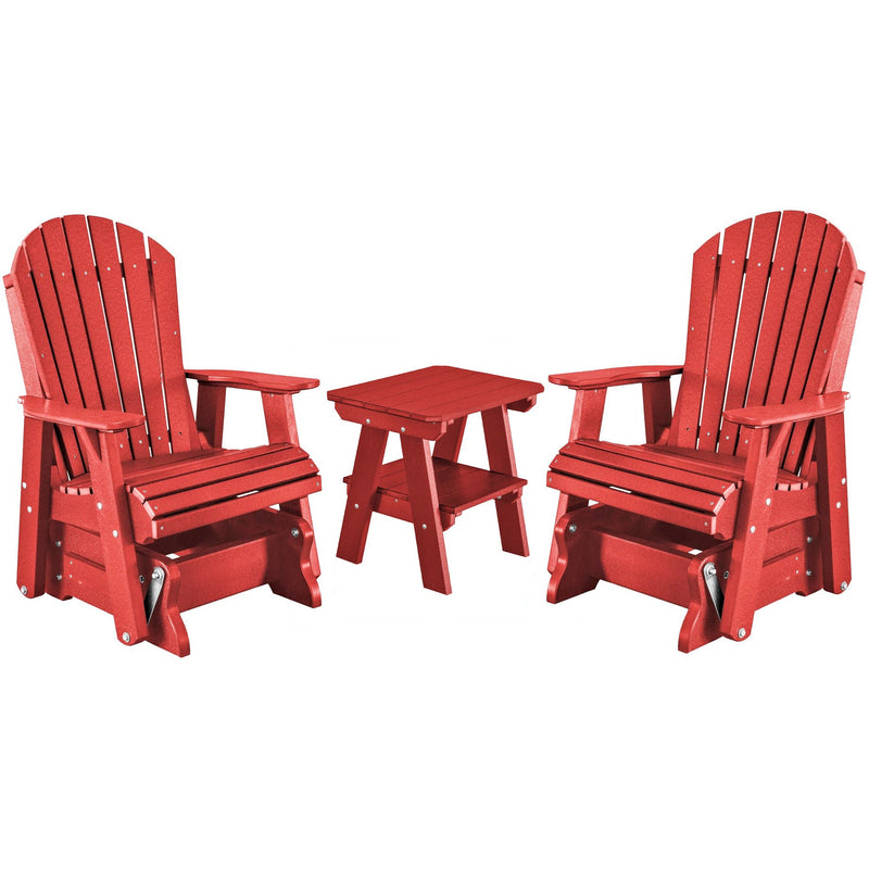 DuraWeather Poly Set of 2 Adirondack Single Gliders With Two Tier End Table