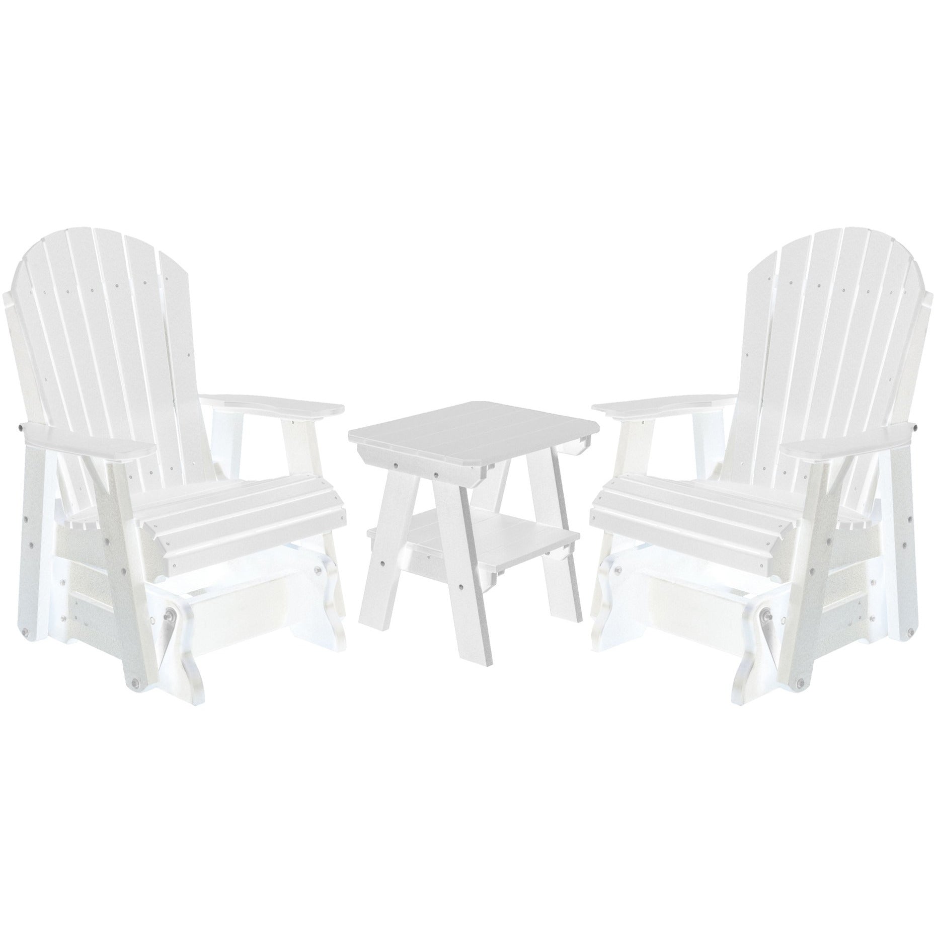 DuraWeather Poly Set of 2 Adirondack Single Gliders With Two Tier End Table