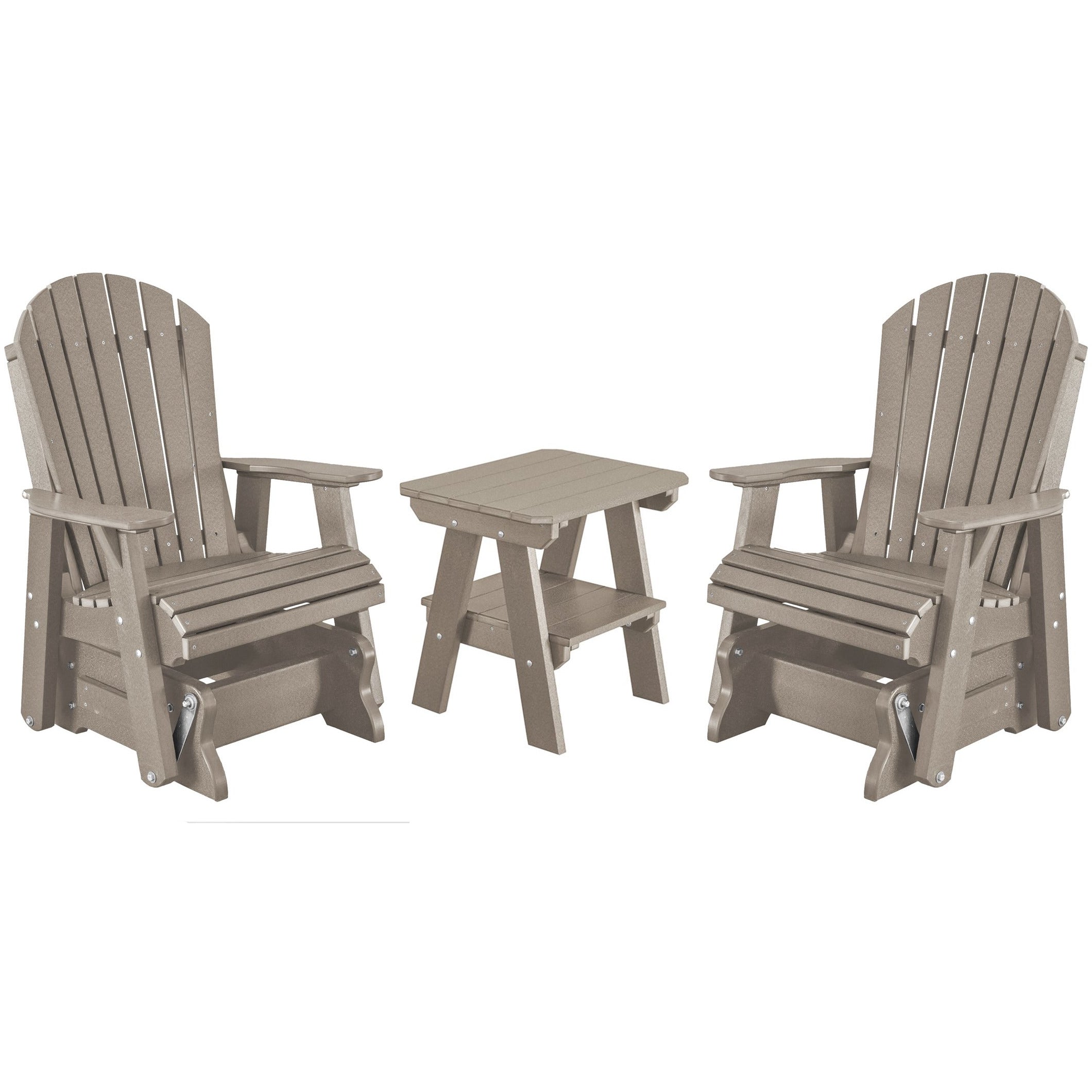 DuraWeather Poly Set of 2 Adirondack Single Gliders With Two Tier End Table