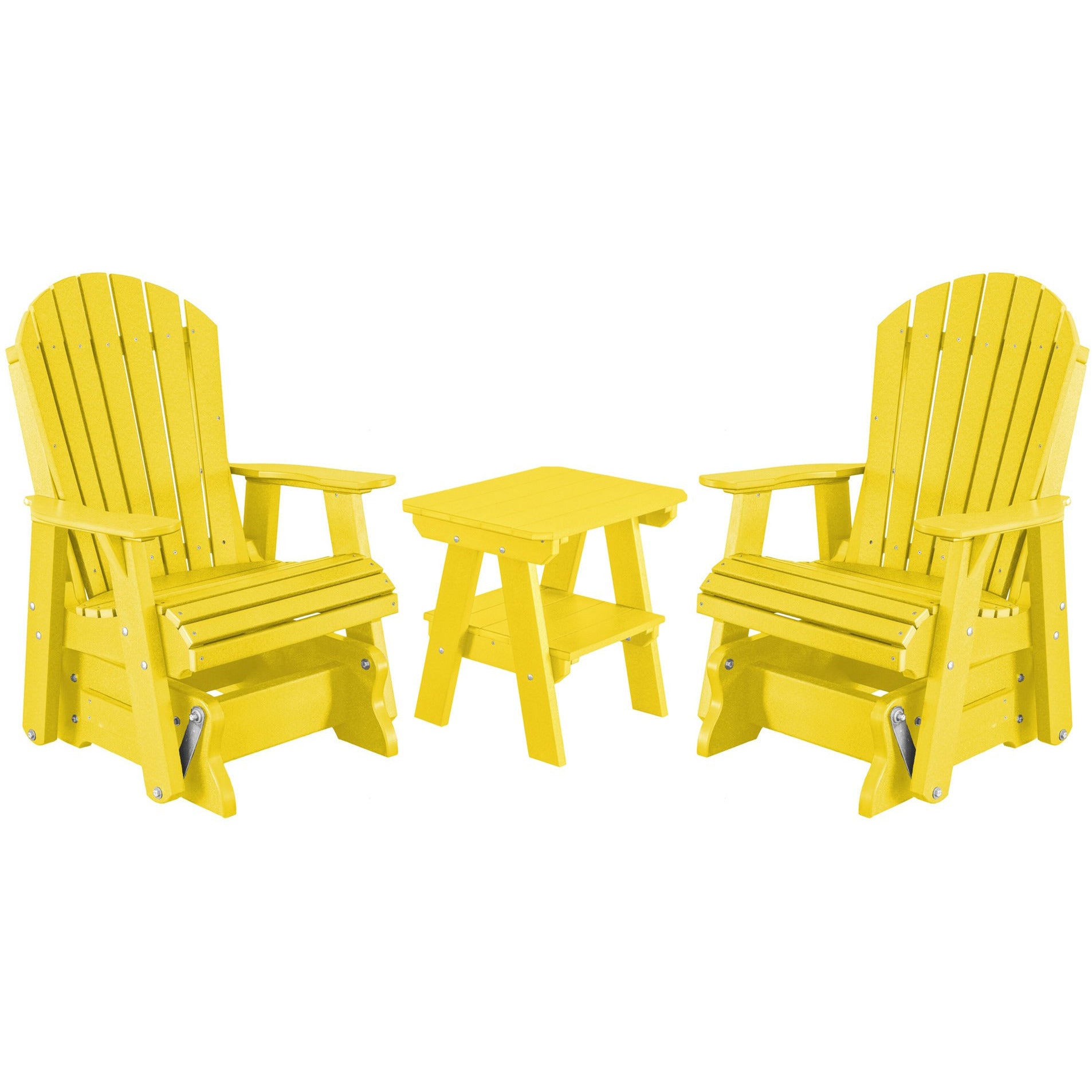 DuraWeather Poly Set of 2 Adirondack Single Gliders With Two Tier End Table