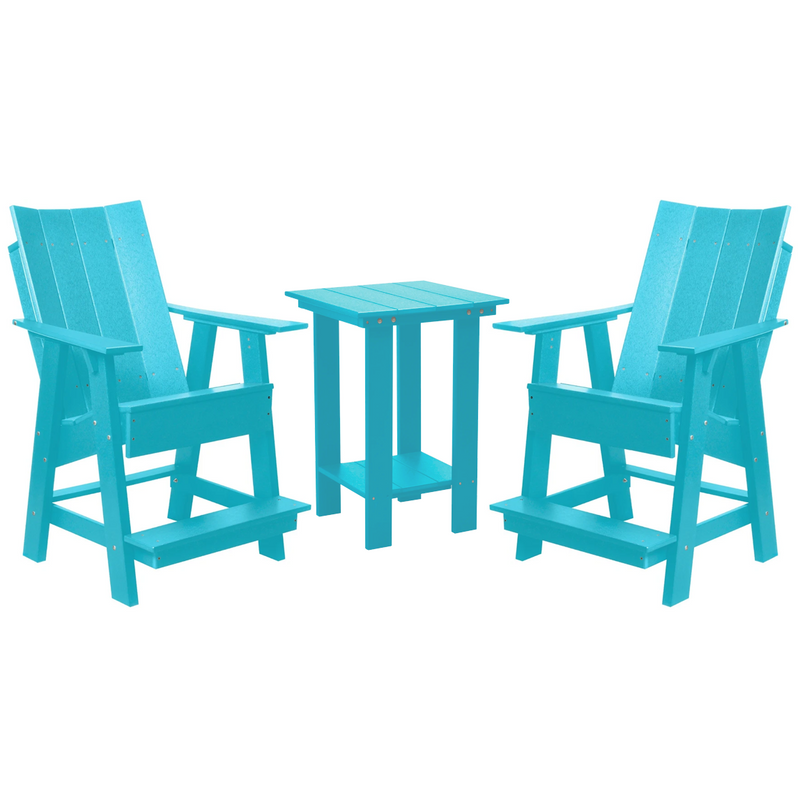 aruba blue three piece modern counter chair and table bistro set all weather poly wood patio furniture