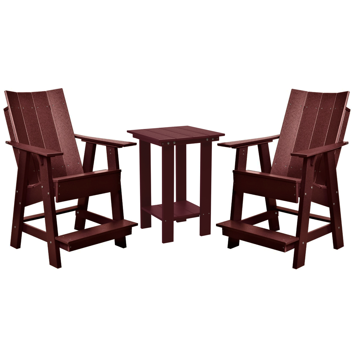 burgundy three piece modern counter chair and table bistro set all weather poly wood patio furniture